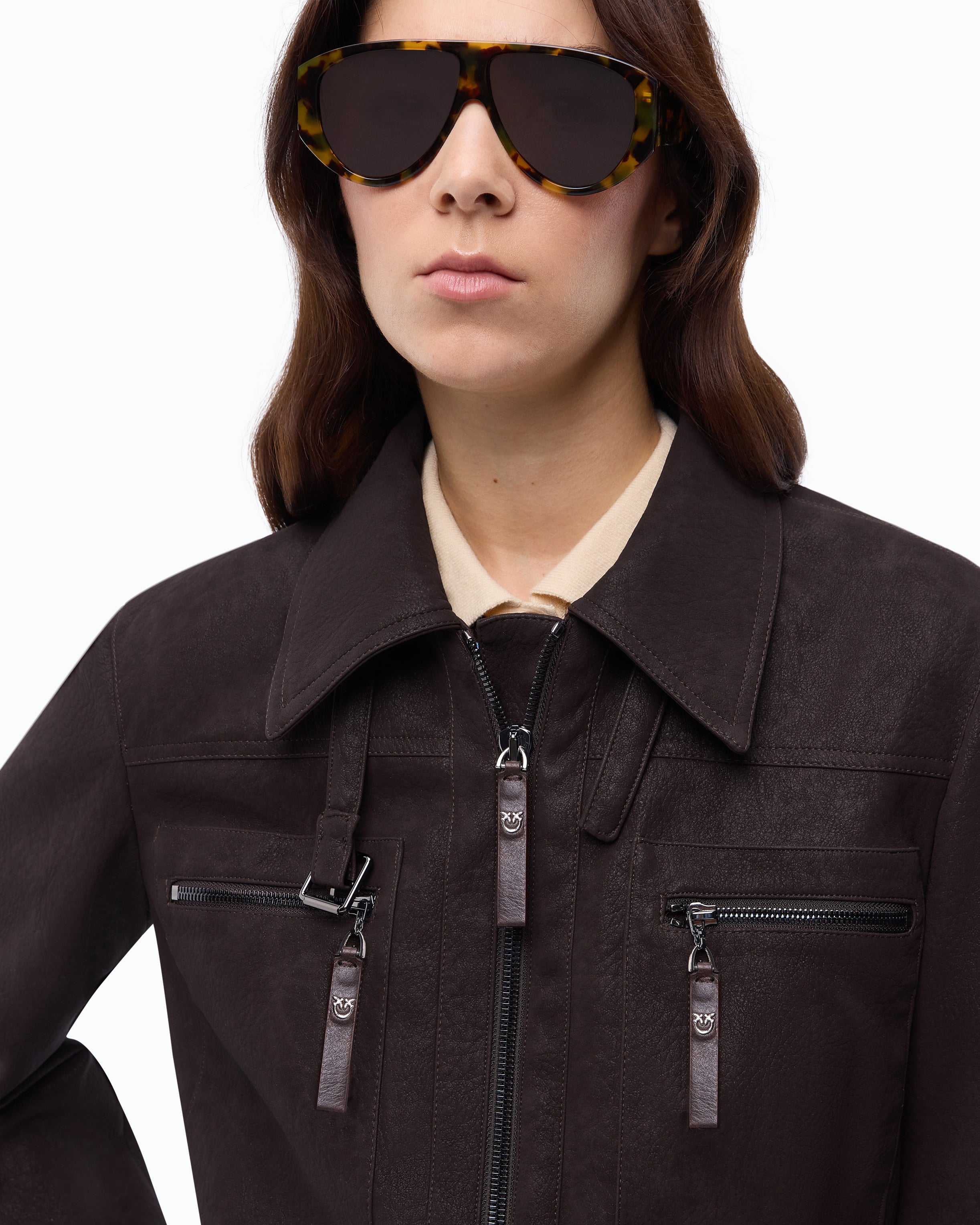 Pinko Arzignano Jacket kurtka brązowa nubuk