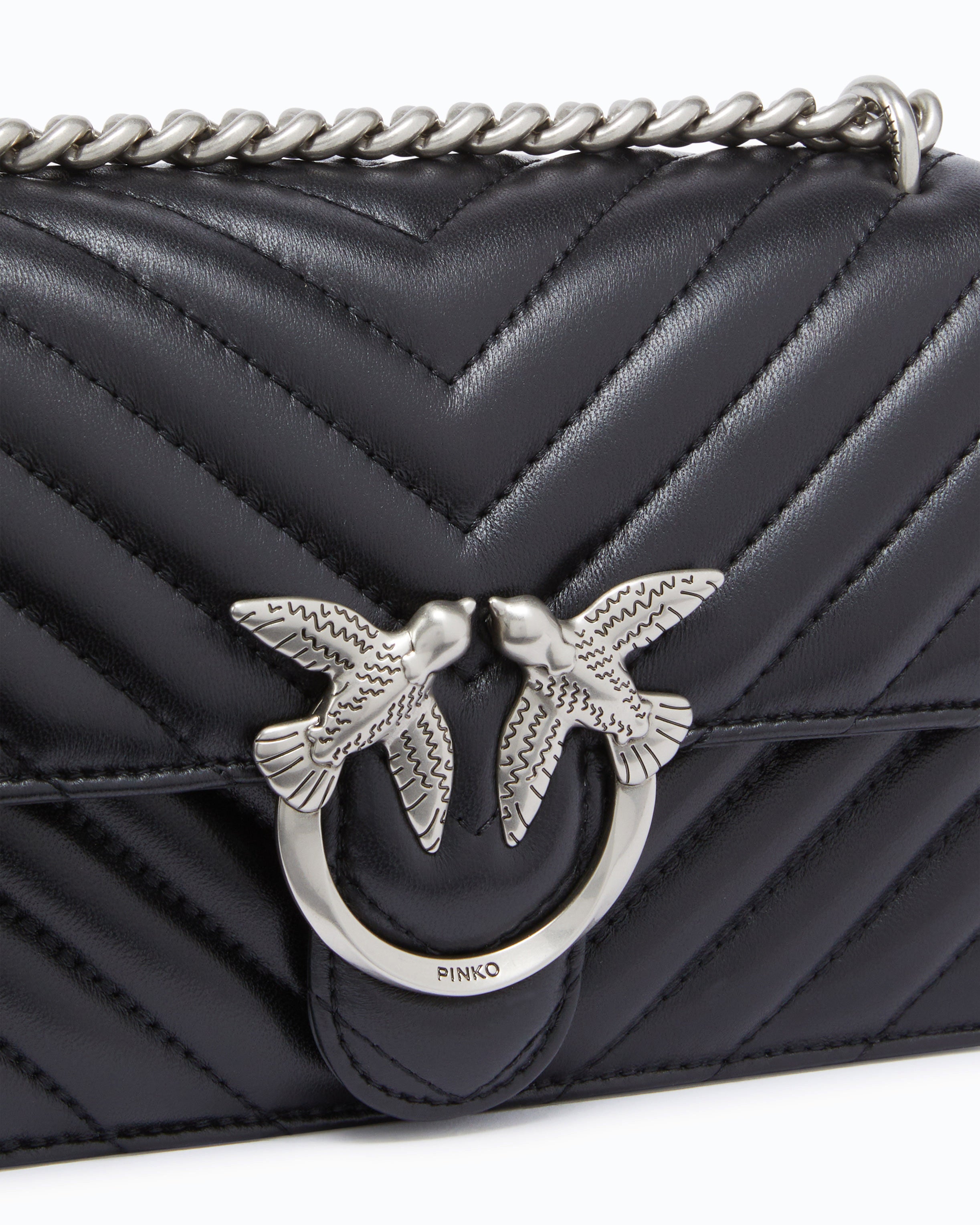 Pinko Love One Mini torebka czarna chevron skórzana