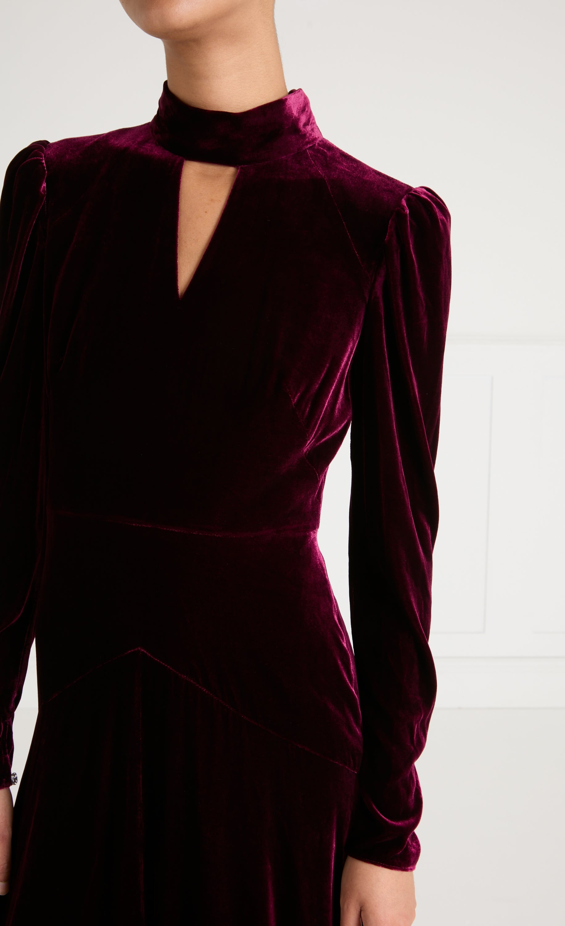 Temperley London Clarice sukienka welwetowa bordowa midi