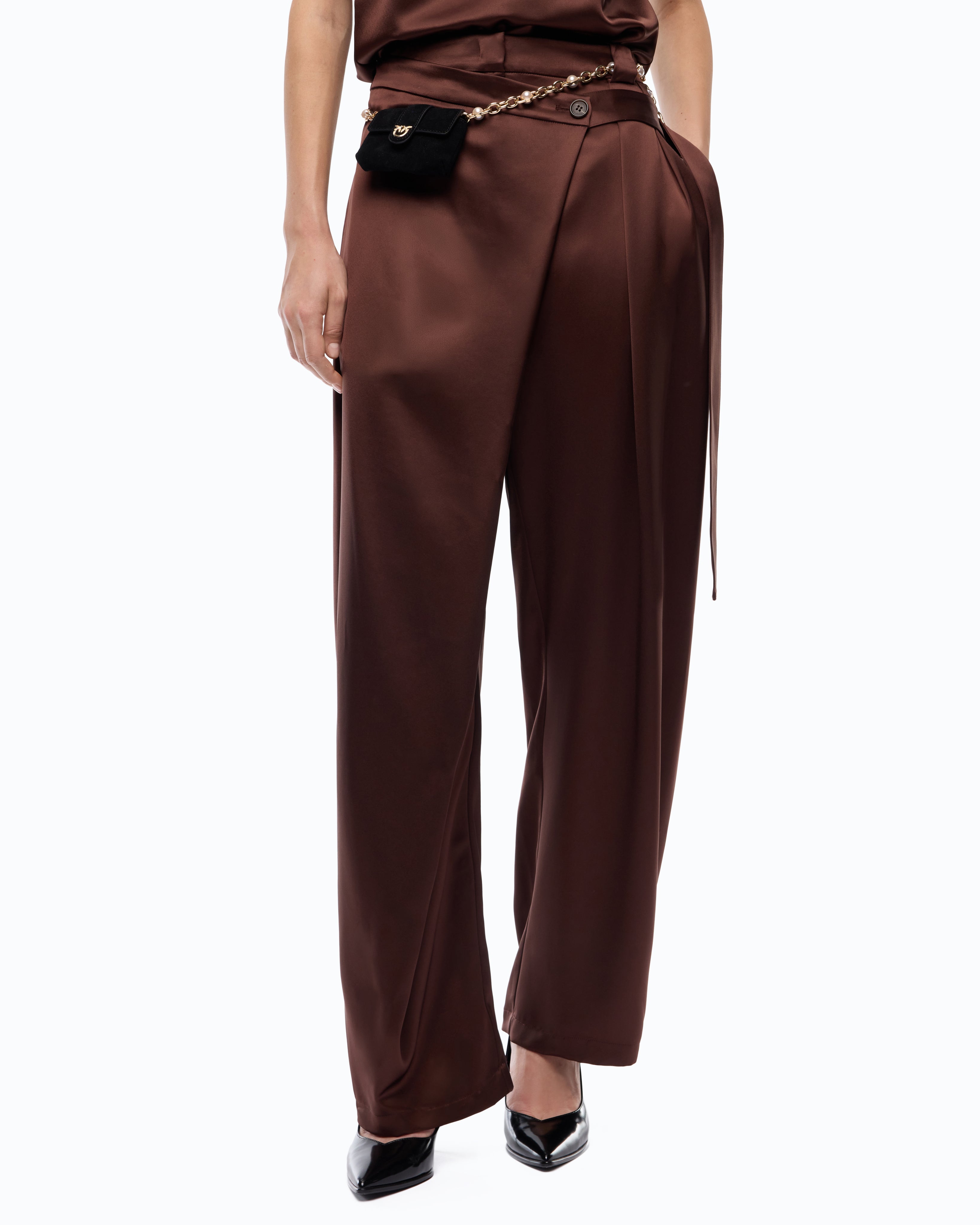 Pinko Pesce spodnie satynowe brązowe kopertowe