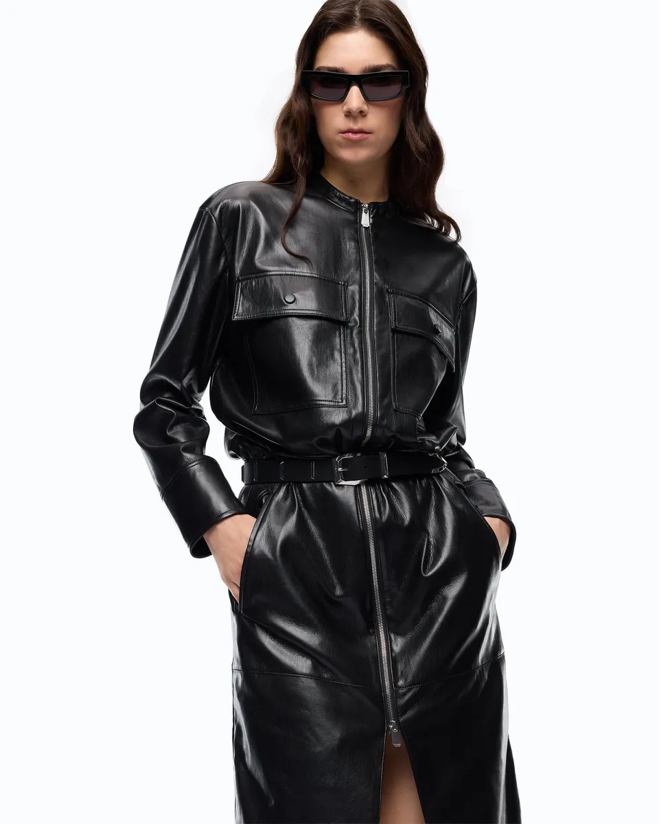 Pinko Aerides Dress sukienka midi czarna skóra