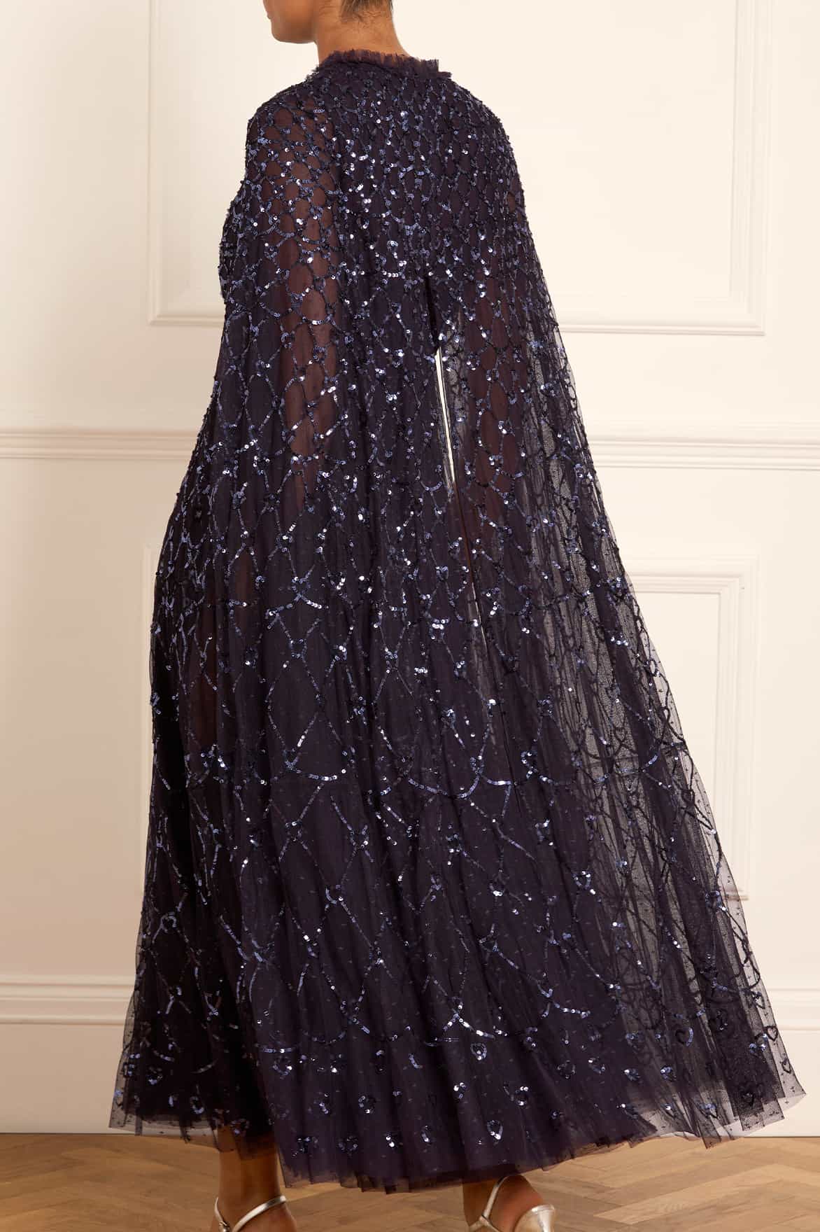 Needle & Thread Heart Lattice Ankle Gown sukienka Blue cekinowa