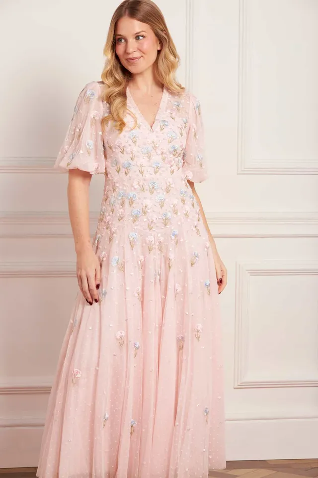 Needle & Thread Dandelion Ditsy Ankle Gown sukienka haft morela