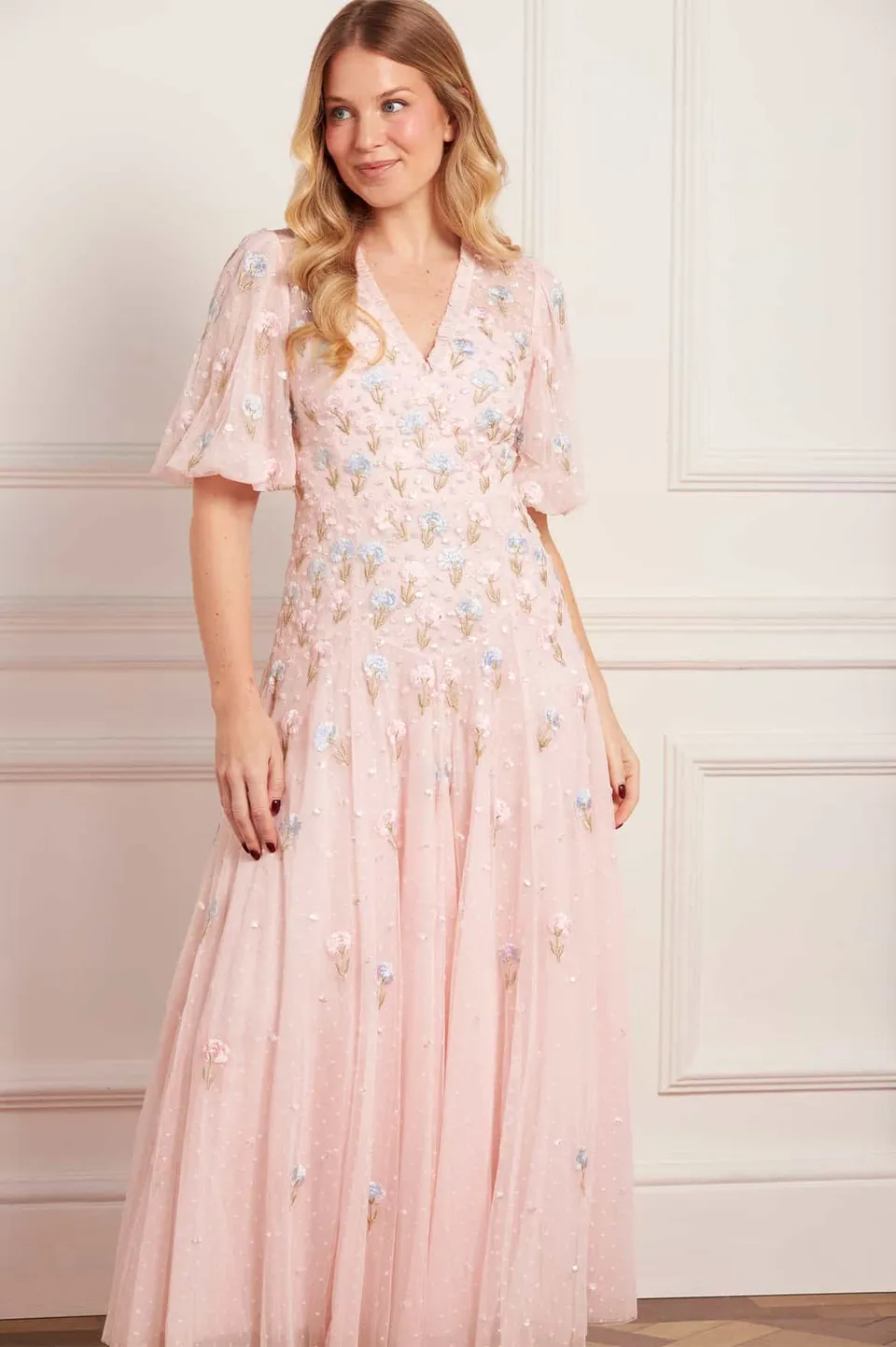 Needle & Thread Dandelion Ditsy Ankle Gown sukienka haft morela
