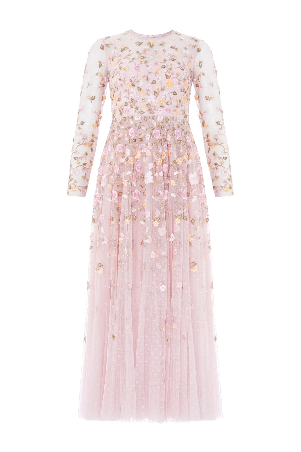 Needle & Thread Trailing Roses Long Sleeve Ankle Gown różowa