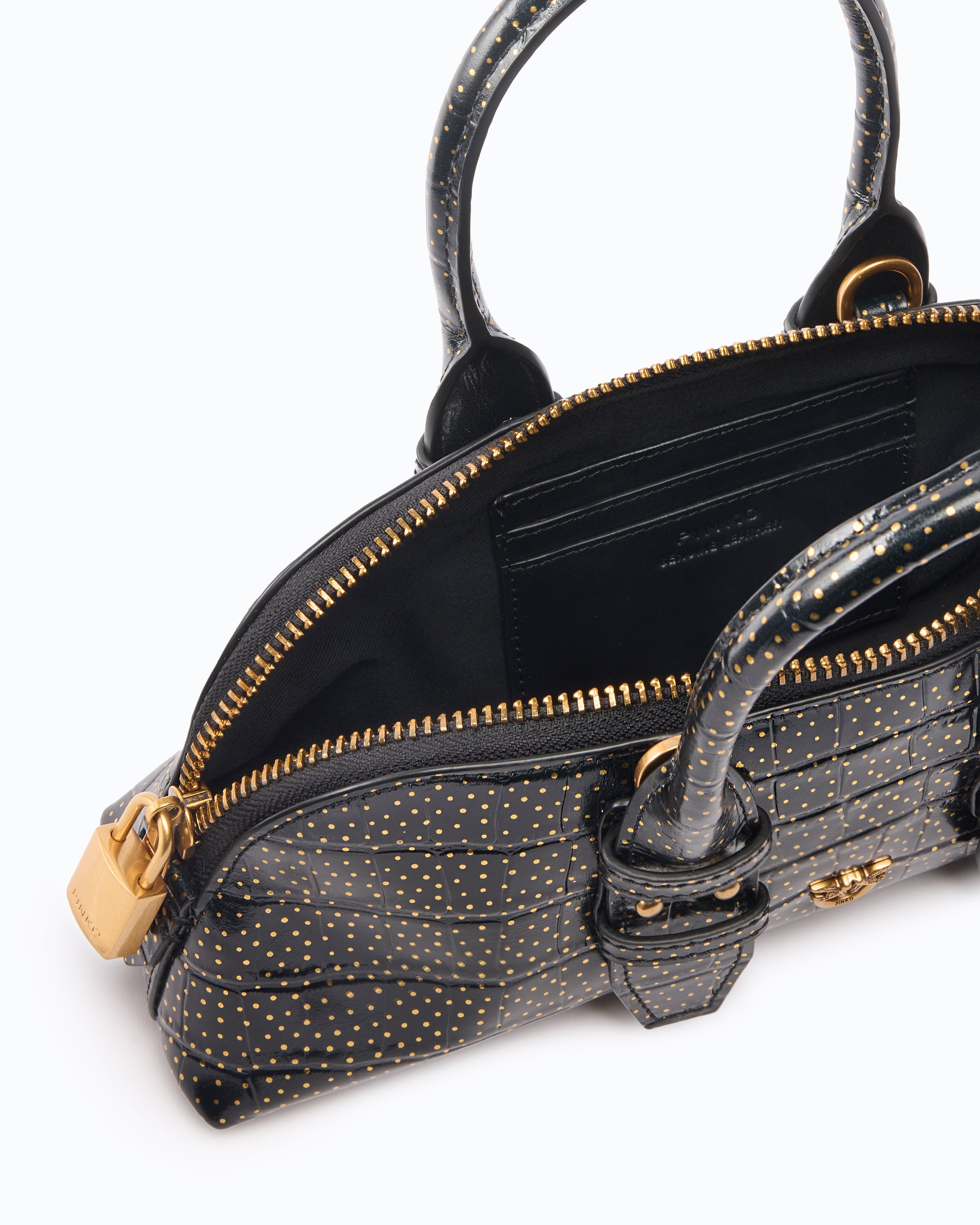 Pinko Bowling Bag torebka czarna skora krokodyl zloto