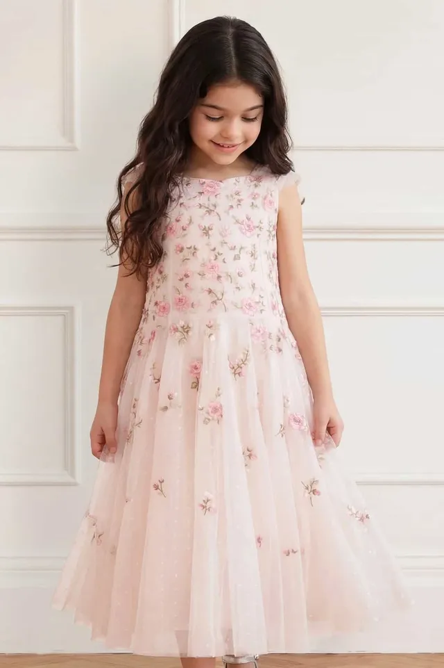 Needle & Thread Mayflower Ditsy Kids Gown sukienka kremowa długa