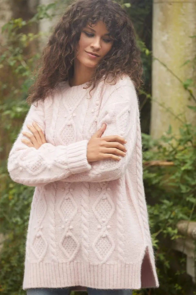 Needle & Thread Sylvie Cable sweter różowy długi
