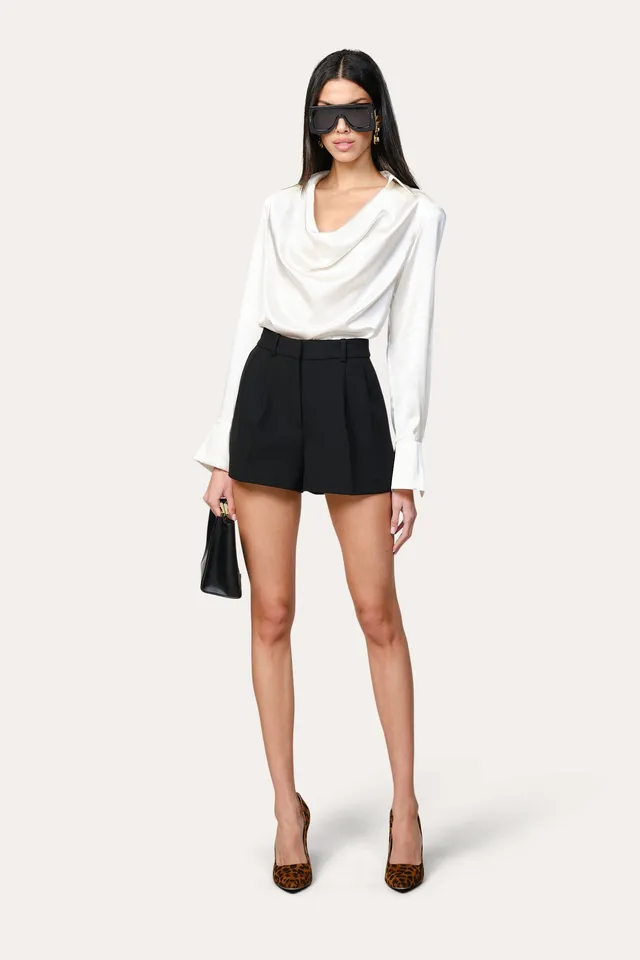 Elie Tahari Silk Draped bluzka Fresh Pearl