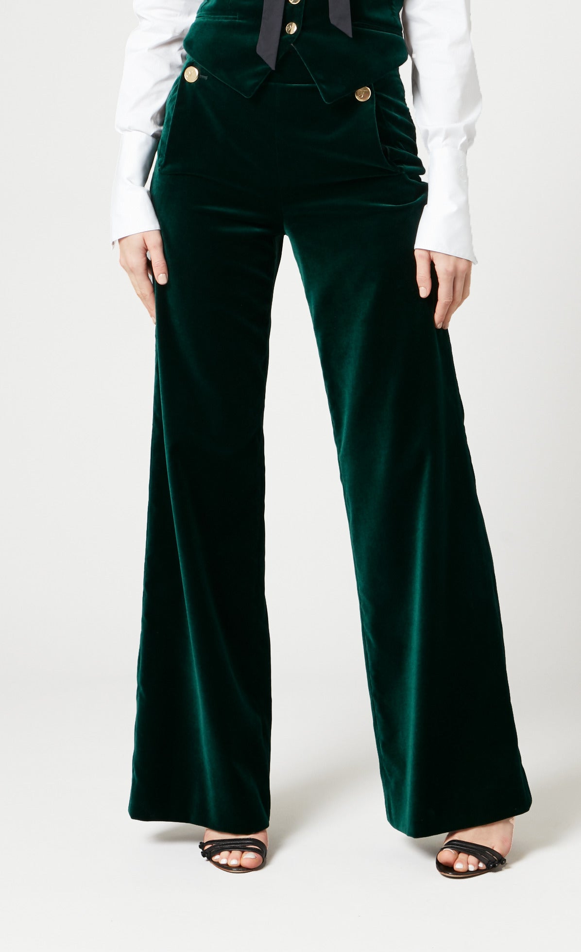 Temperley London Clove spodnie szmaragd welur
