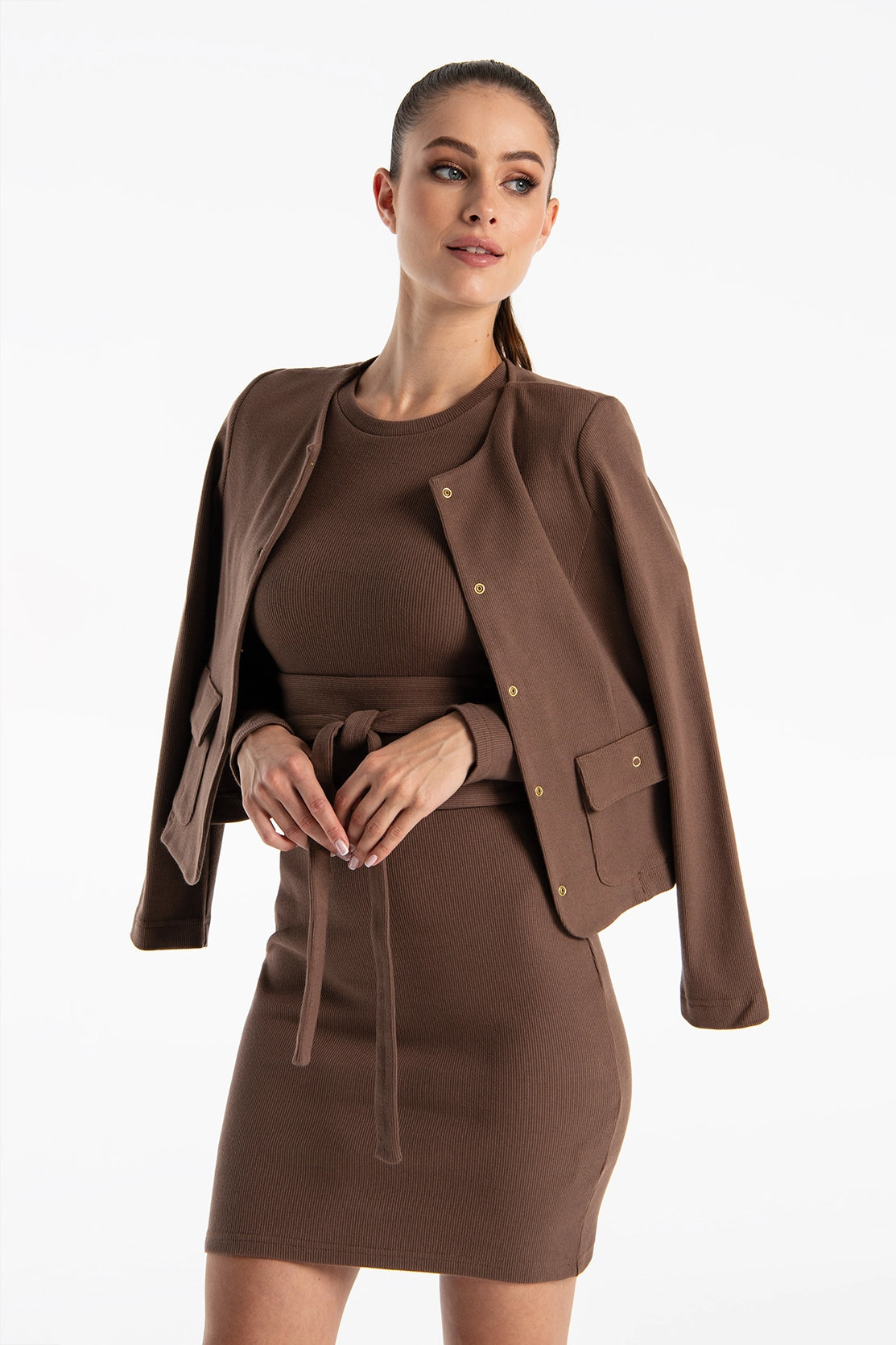 Nudyess Dark Belt pasek z dzianiny Chocolate prążkowany