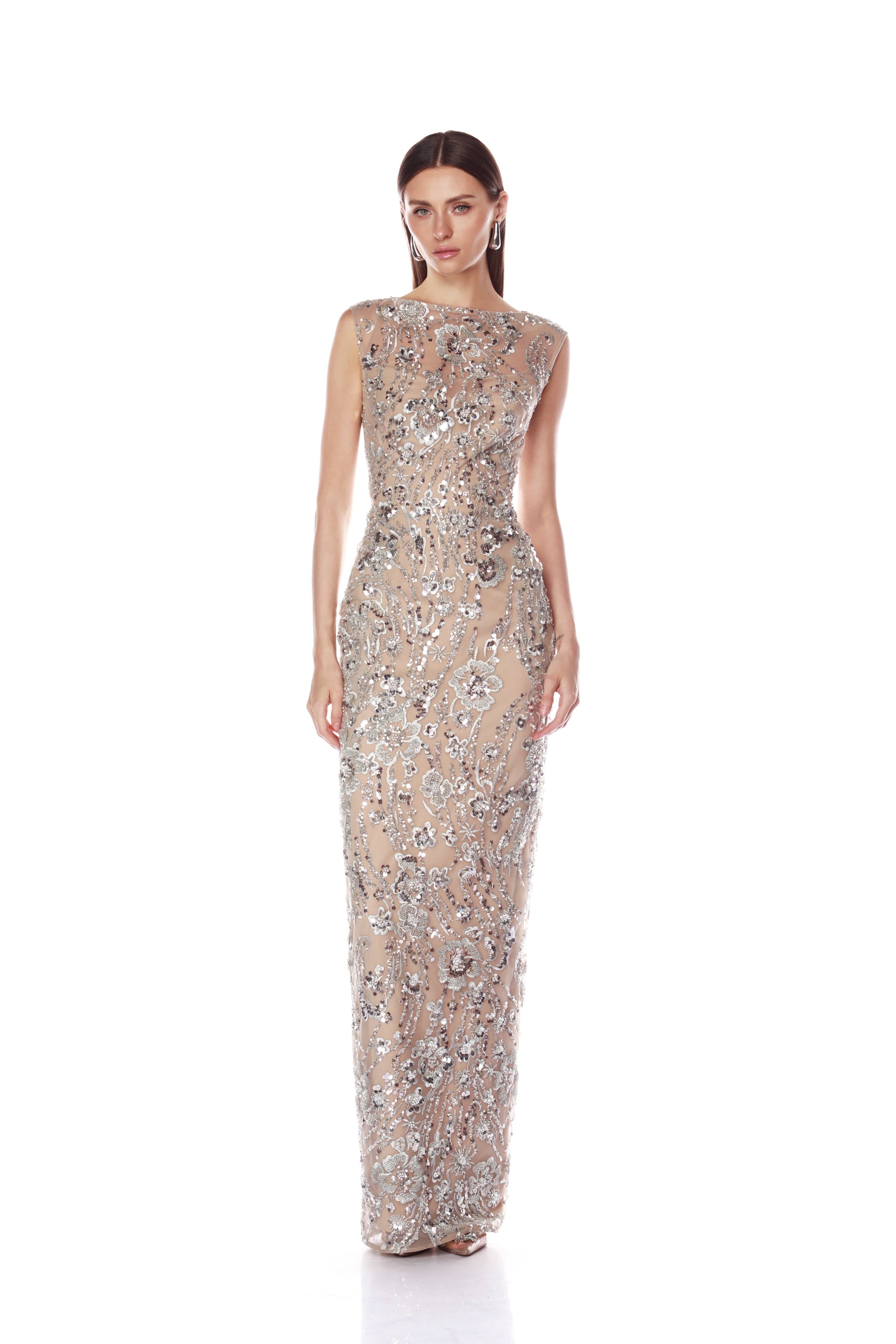 Bronx and Banco Violet Silver Maxi Dress sukienka cekinowa