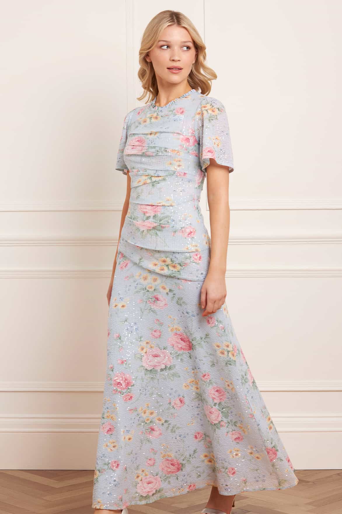 Needle & Thread Pompadour Garden Sequin Gown sukienka niebieska