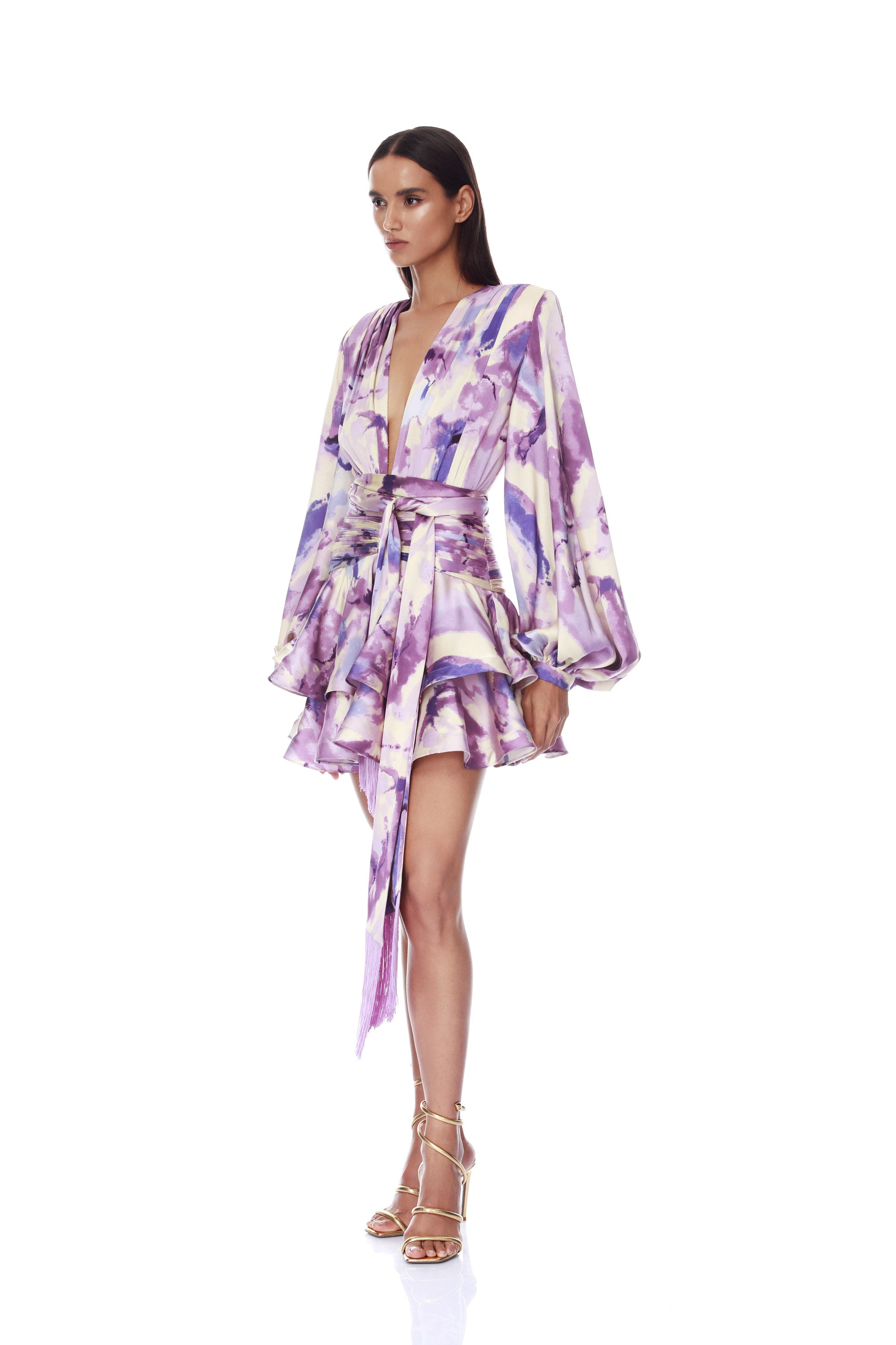Bronx and Banco Wisteria Bedouin sukienka koktajlowa mini fioletowa V