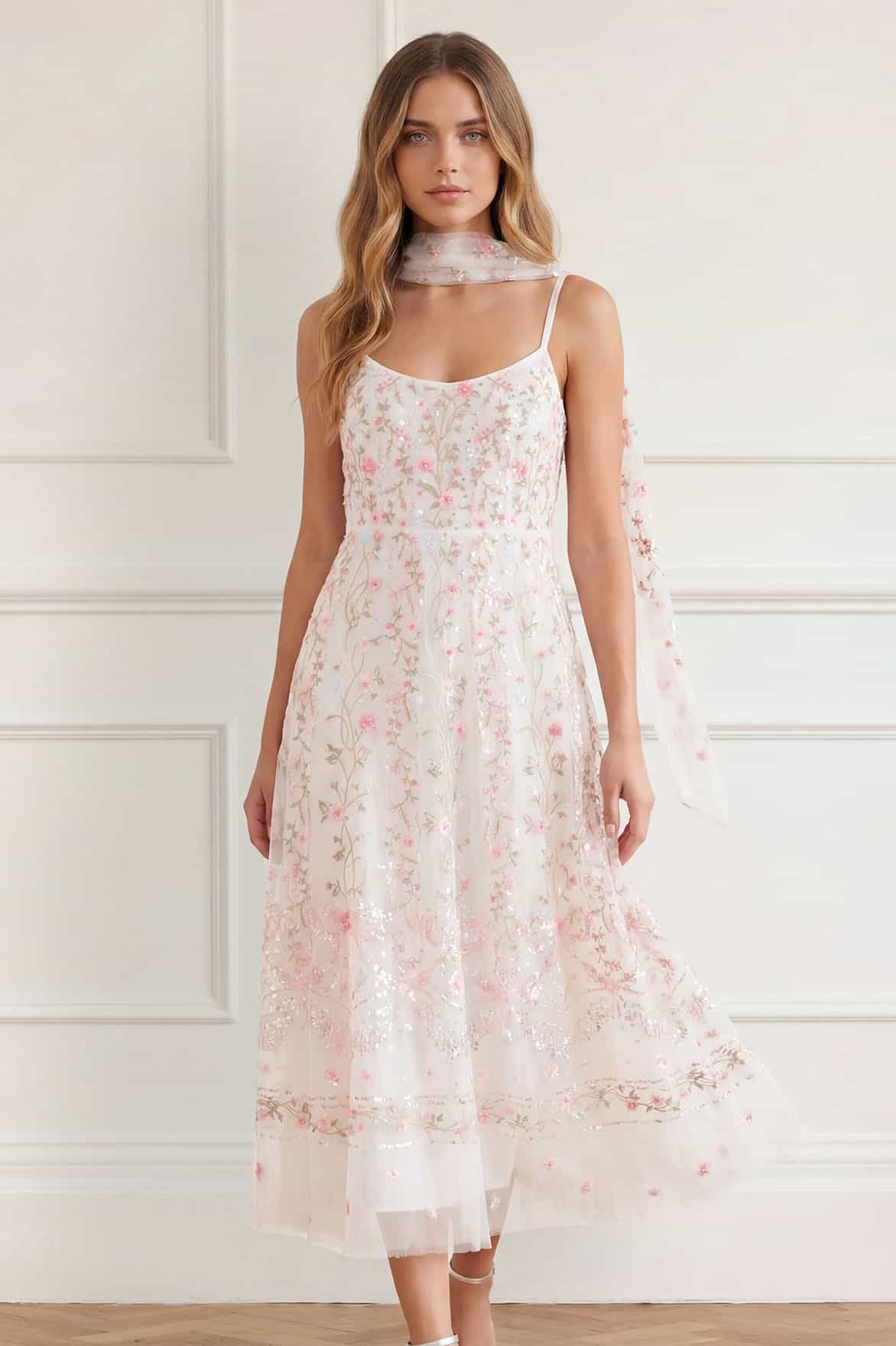 Needle & Thread Rococo Ribbon Cami sukienka biała koktajl