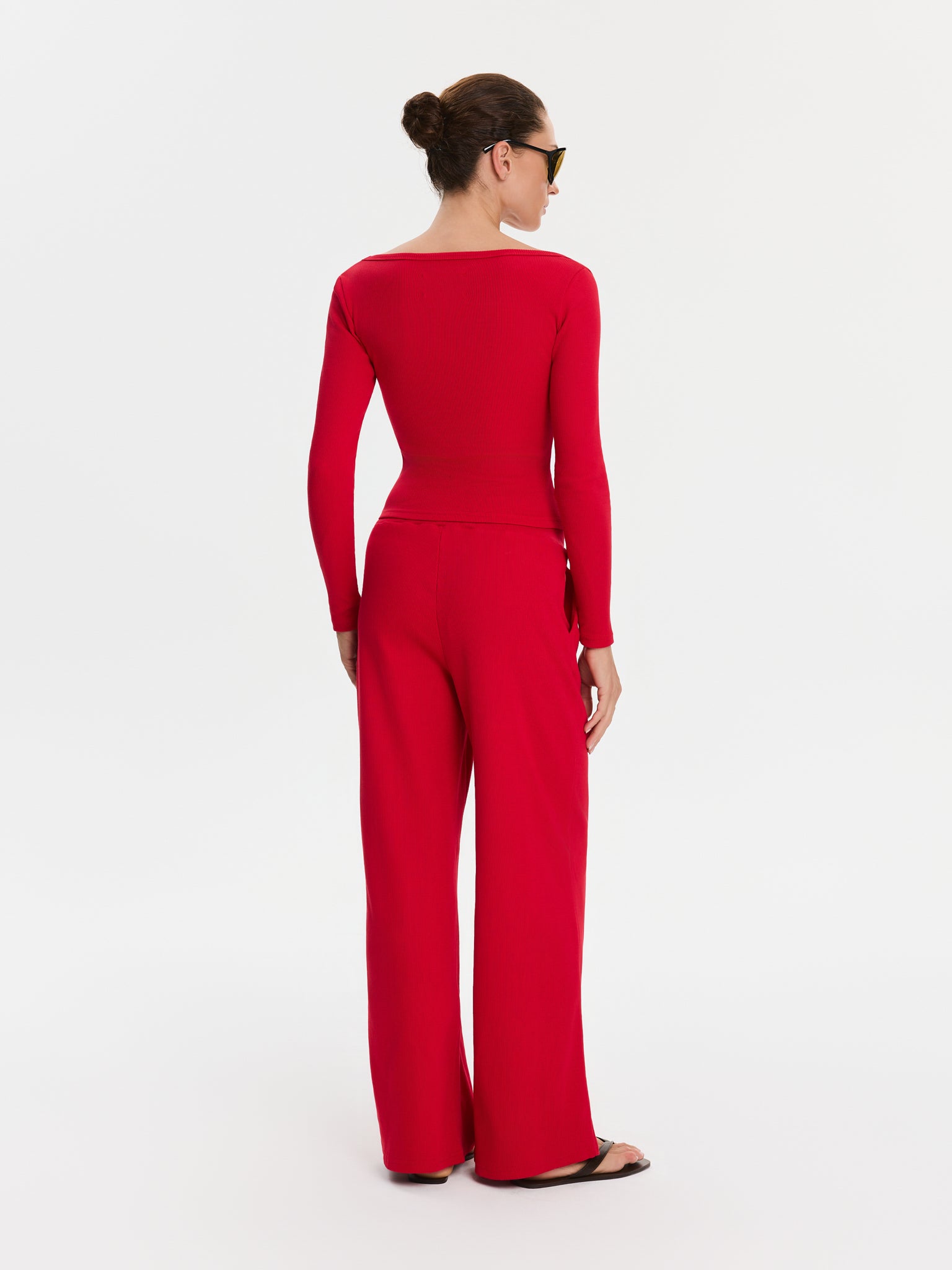 Nudyess Canvas spodnie prążkowane Red luźne