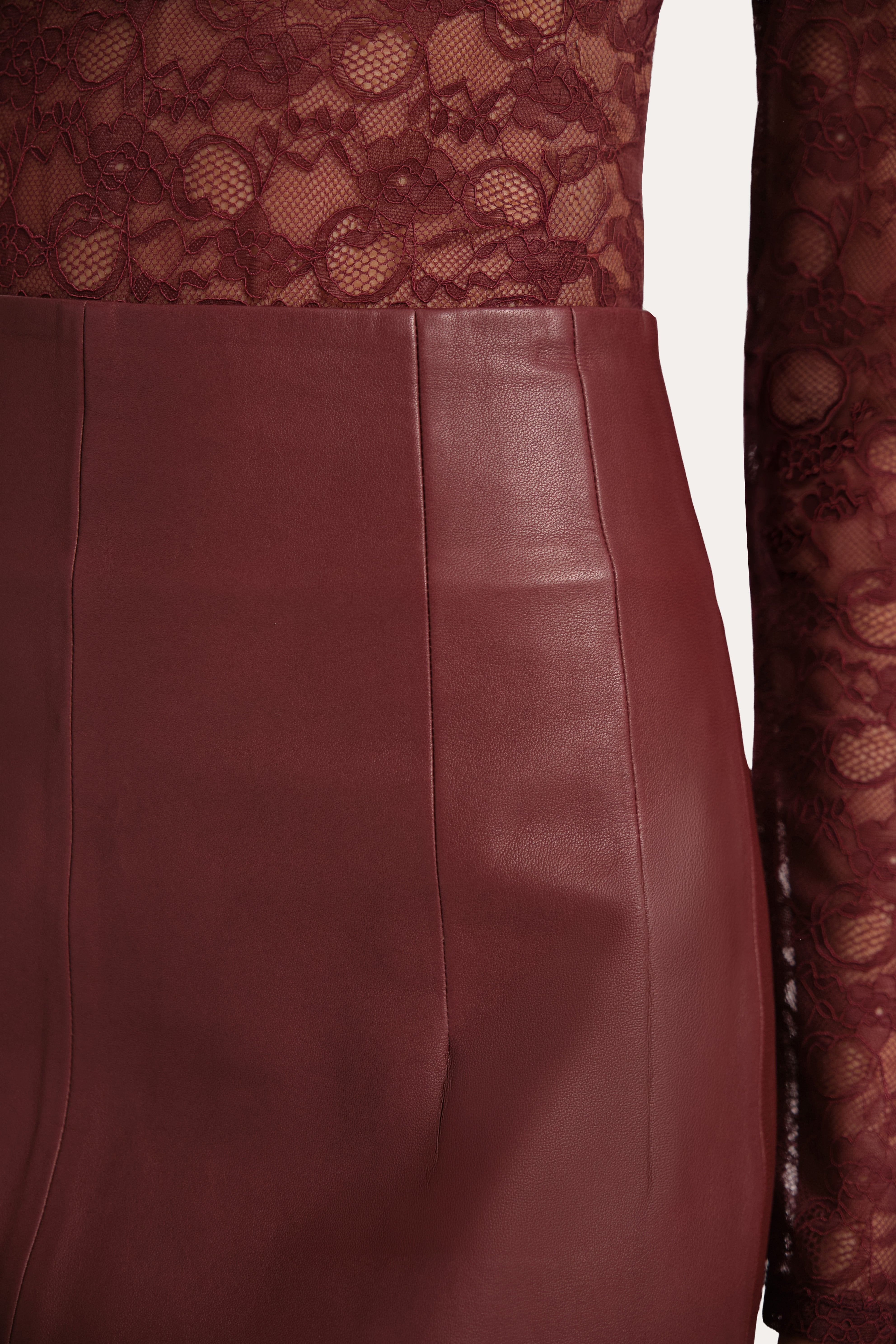 Elie Tahari Brooklyn spódnica skórzana Jester Red midi