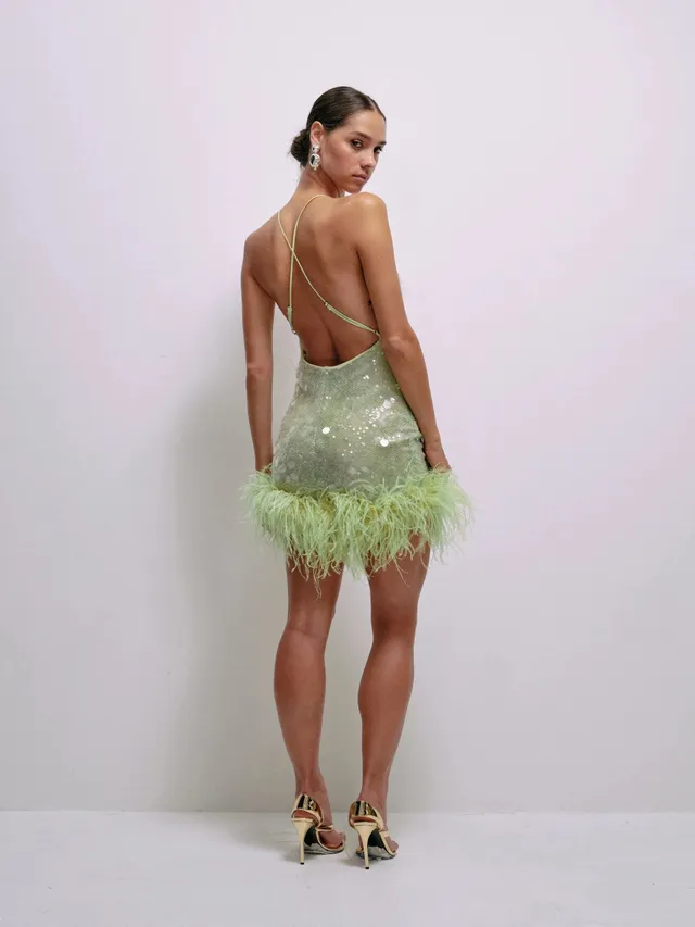 Delfi Collective Lila limonkowa sukienka koktajlowa mini