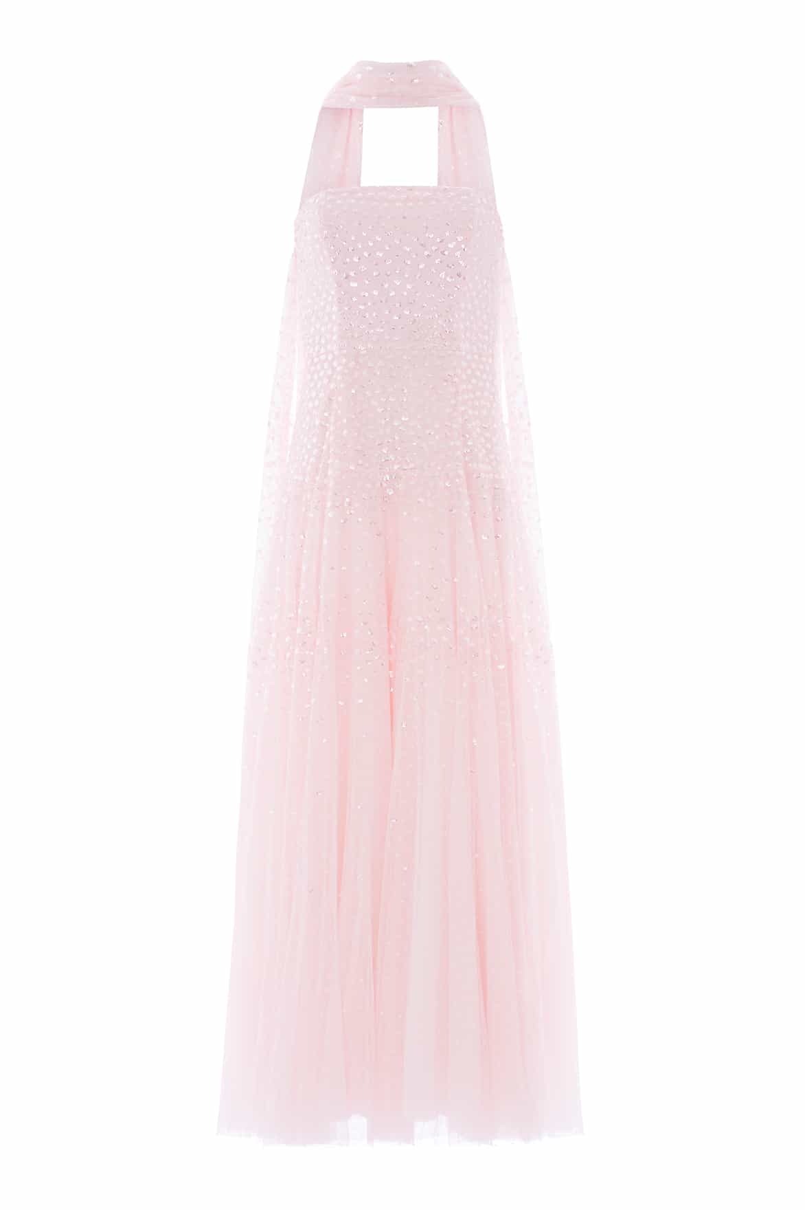 Needle & Thread Sunrise Sequin Strapless Cape Gown róż peleryna