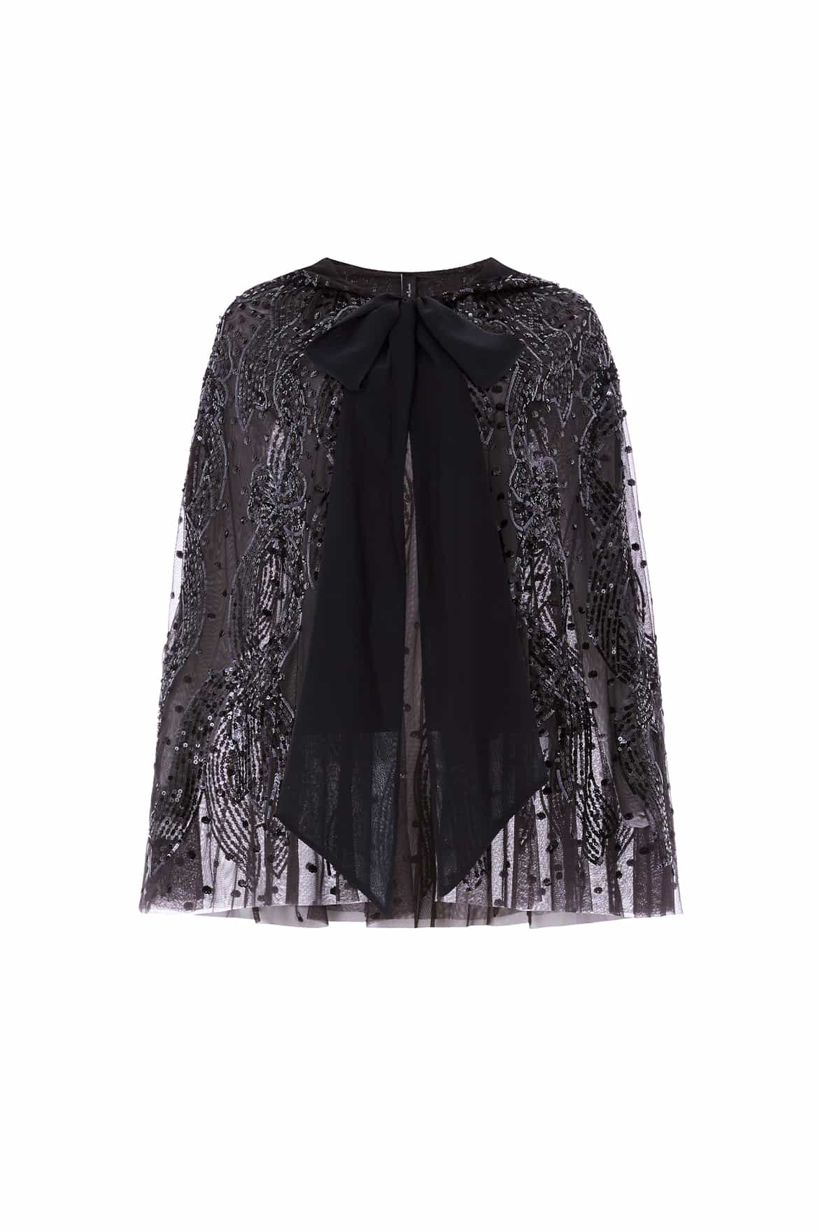 Needle & Thread Sequin Ribbon Hooded Cape peleryna grafitowa