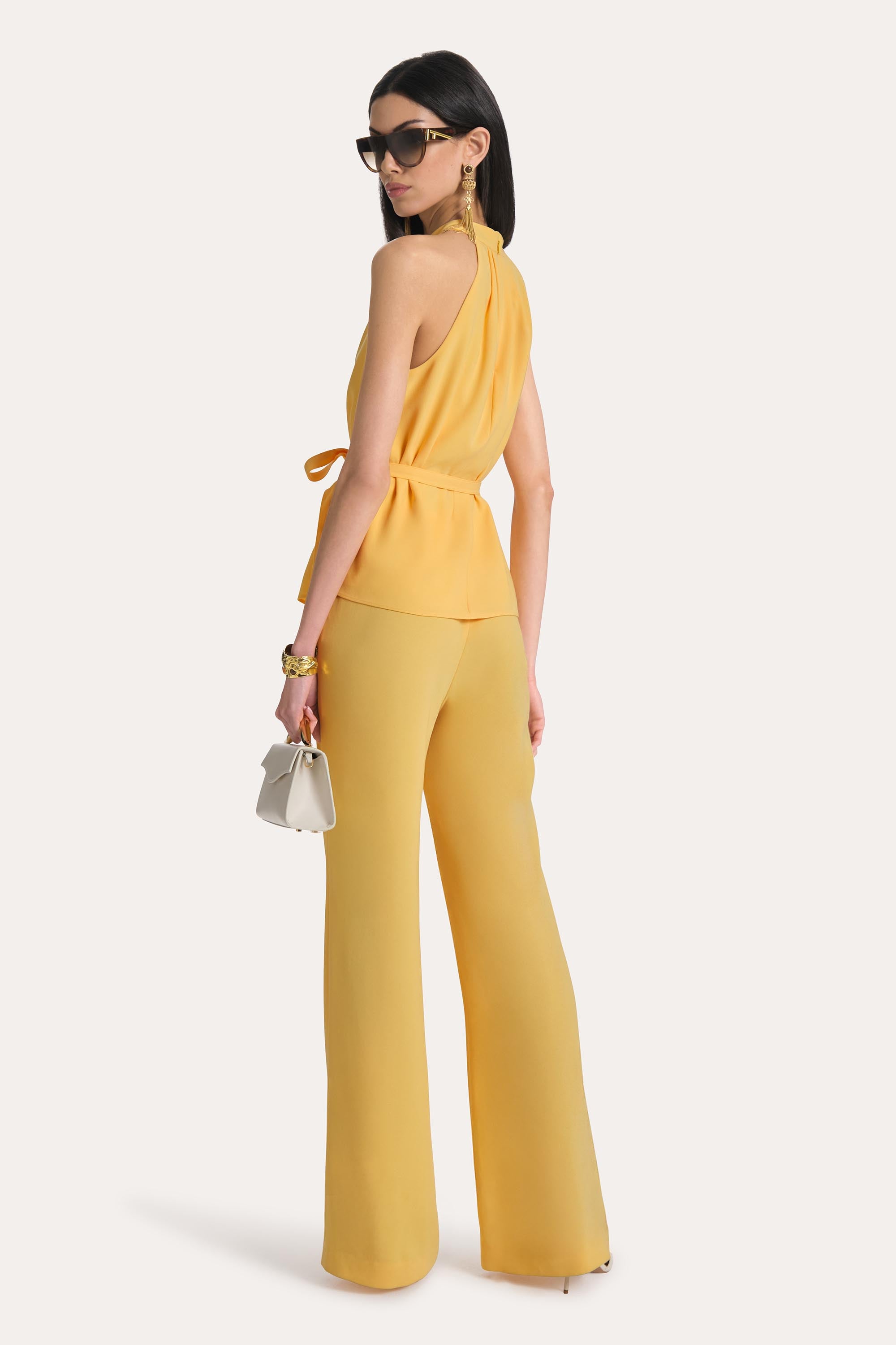 Elie Tahari Amina Fluid Crepe top halter Lemon Silk