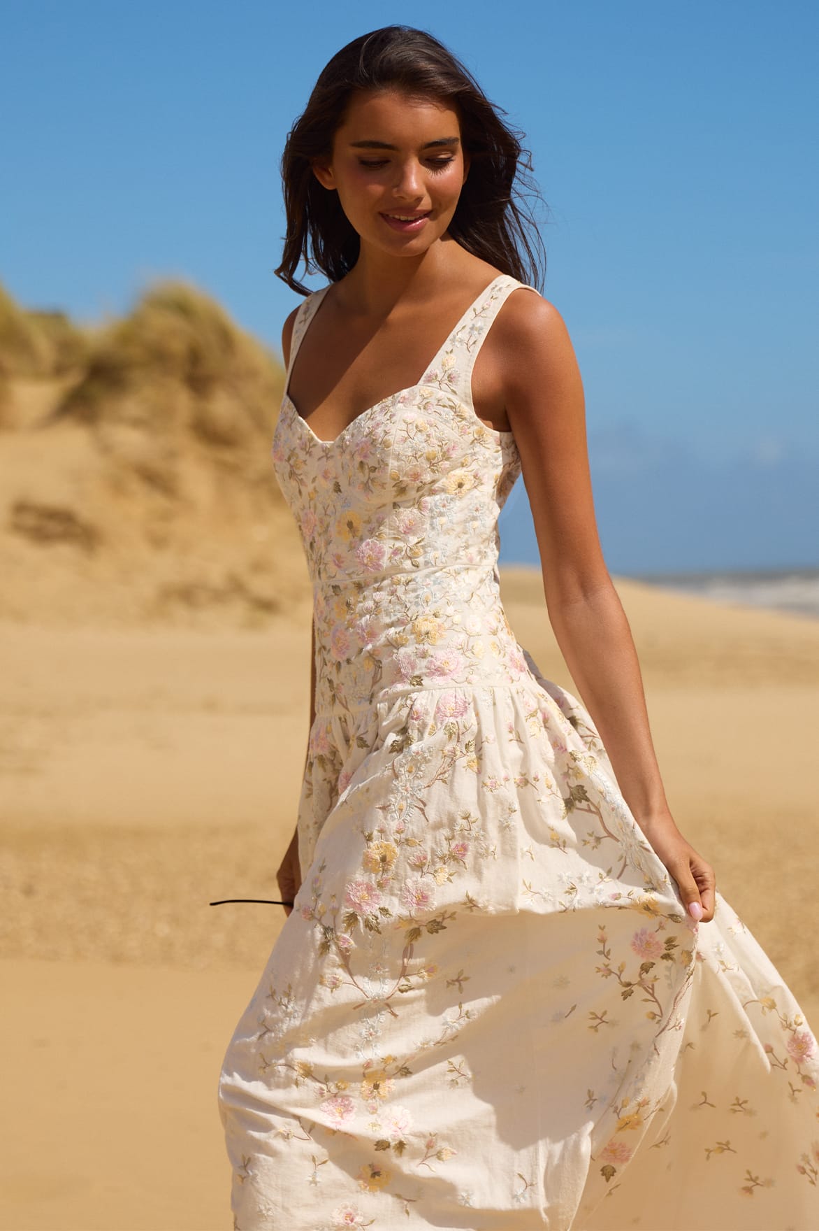 Needle & Thread Garden Rose Ankle Gown sukienka lniana bez rękawów