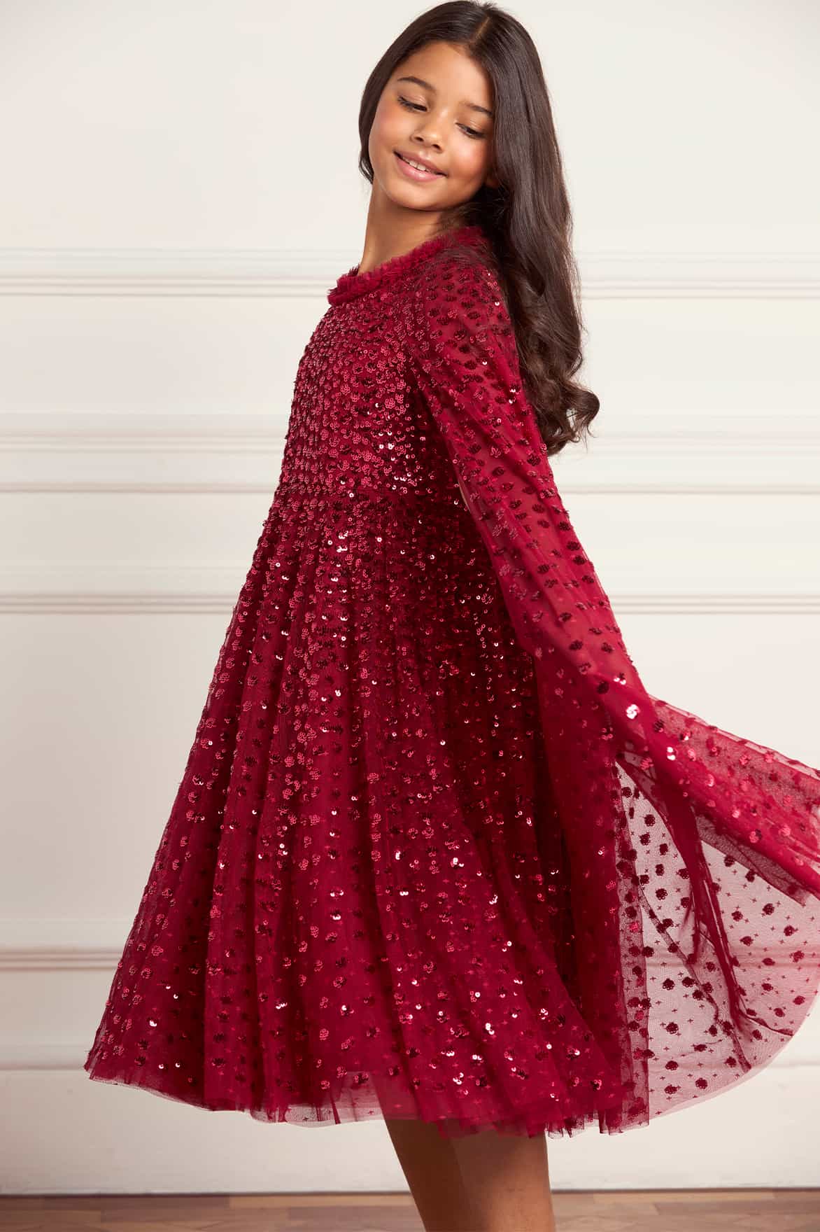 Needle & Thread Raindrop Cape Kids Dress sukienka Red cekiny
