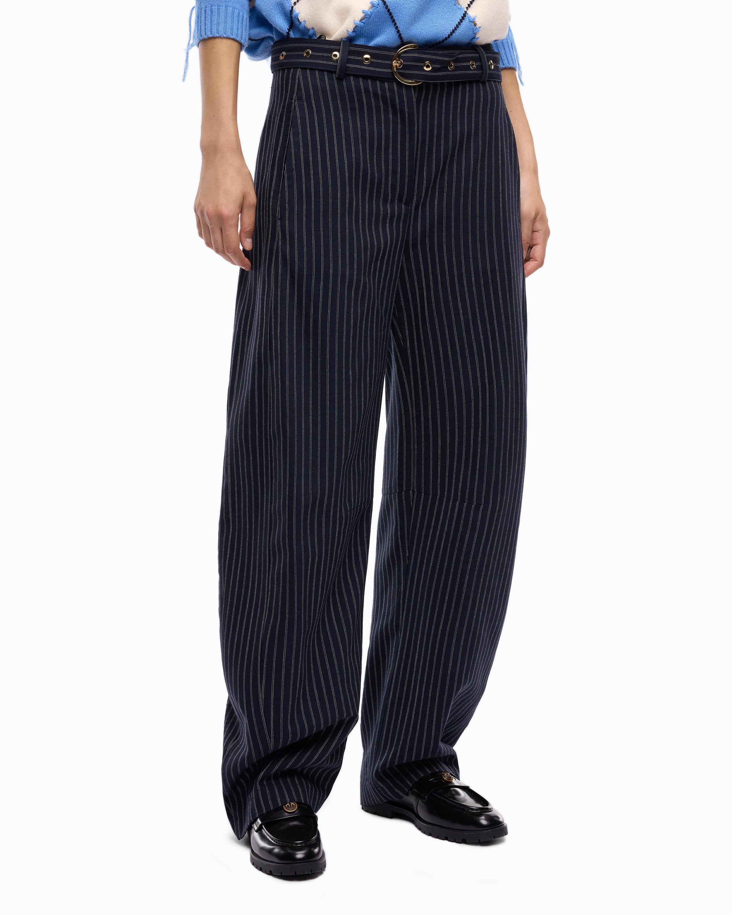 Pinko Liquore Pants spodnie balloon w prążek niebieskie