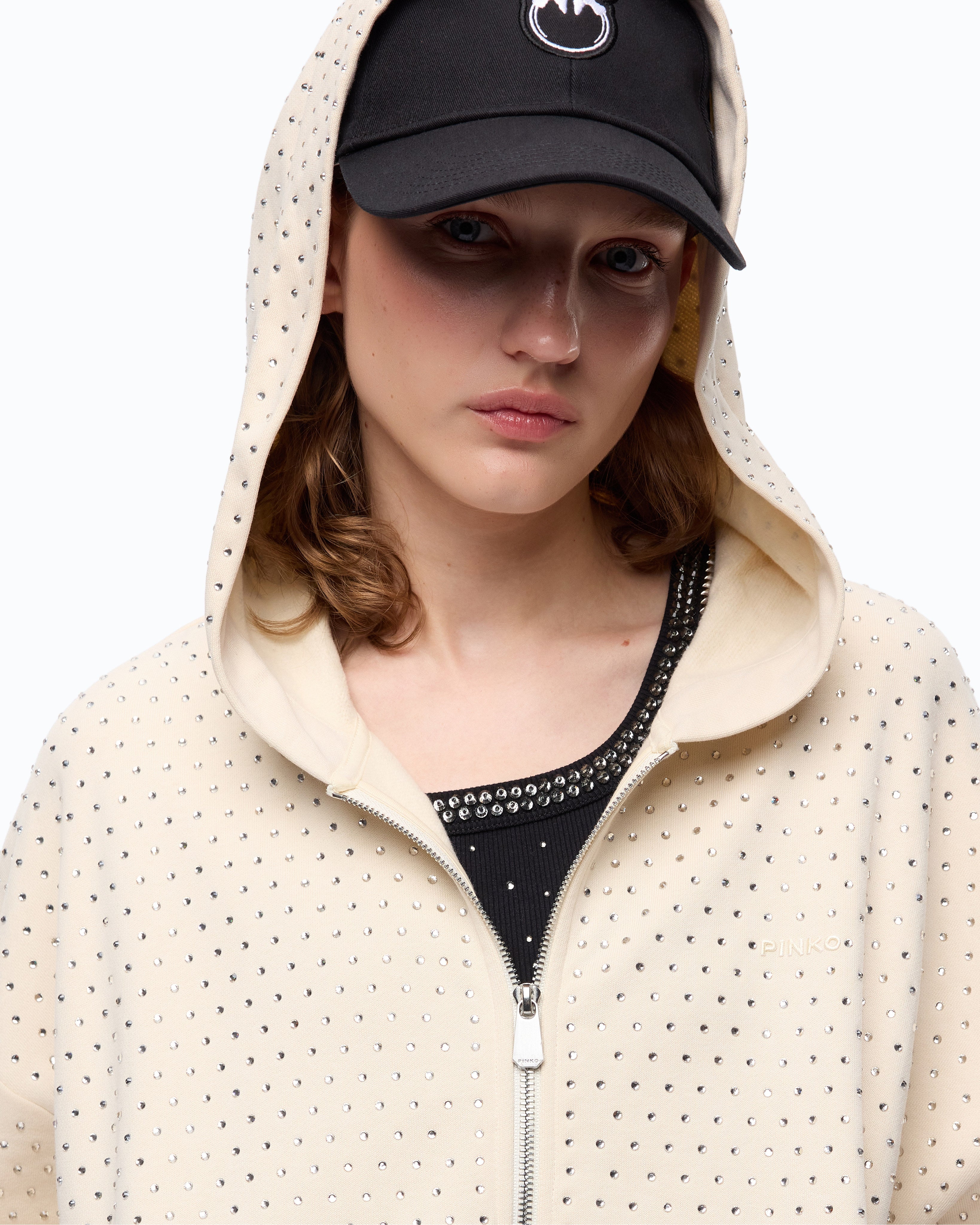 Pinko Lugano Sweater bluza beżowa w kryształki