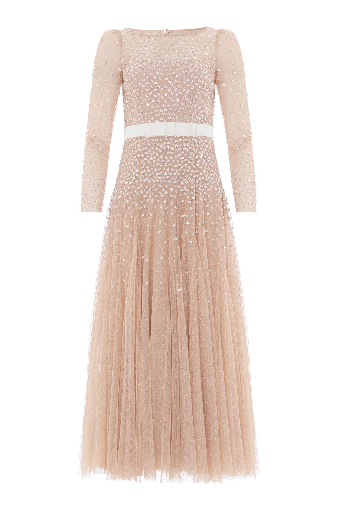 Needle & Thread Sequin Cascade Gown sukienka beżowa cekinowa