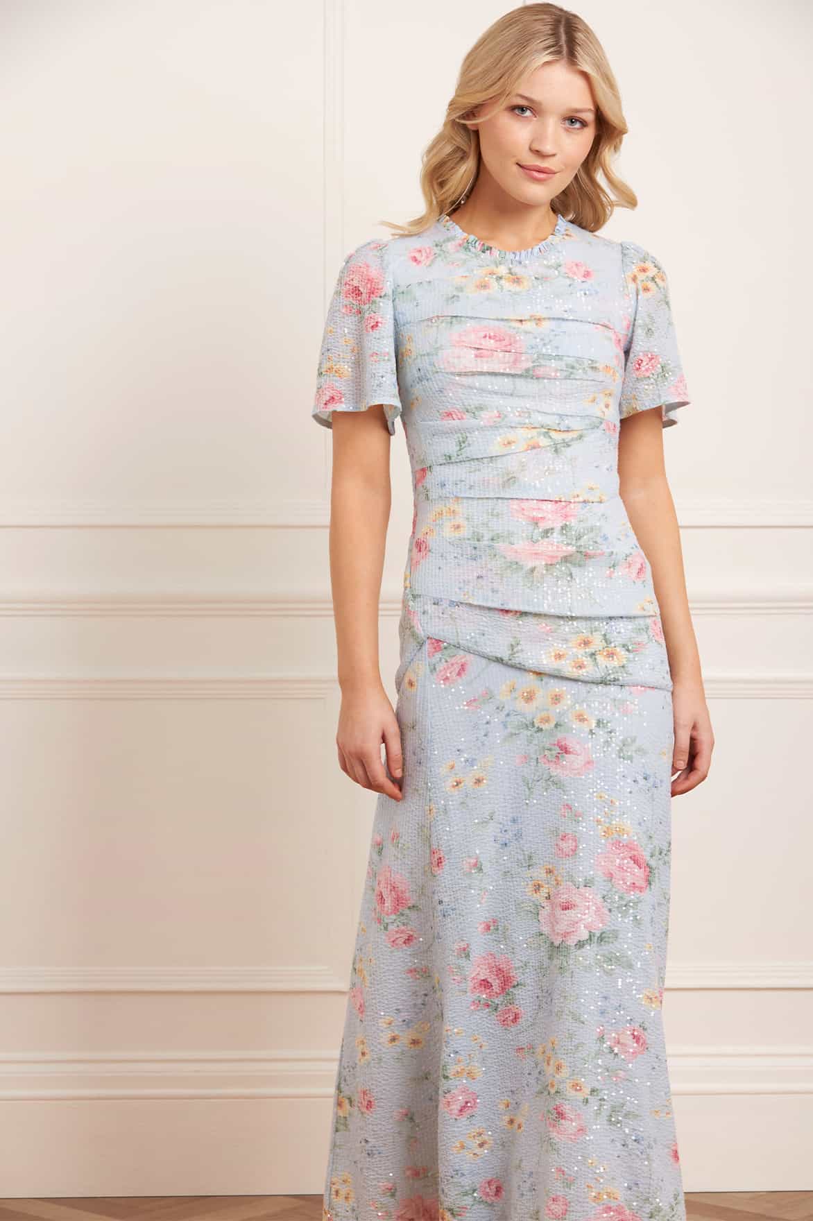 Needle & Thread Pompadour Garden Sequin Gown sukienka niebieska