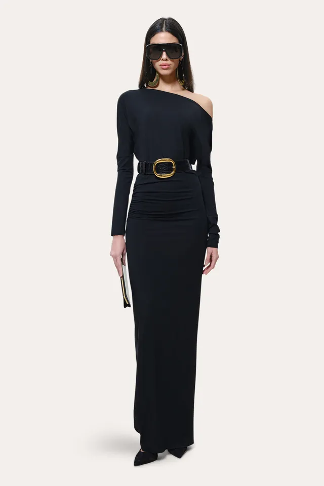 Elie Tahari Maia sukienka wieczorowa Black maxi hiszpanka