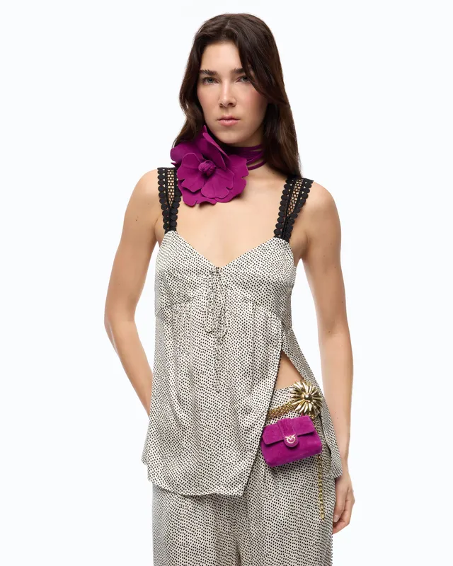 Pinko Tuberosa top satynowy w kropki z koronką