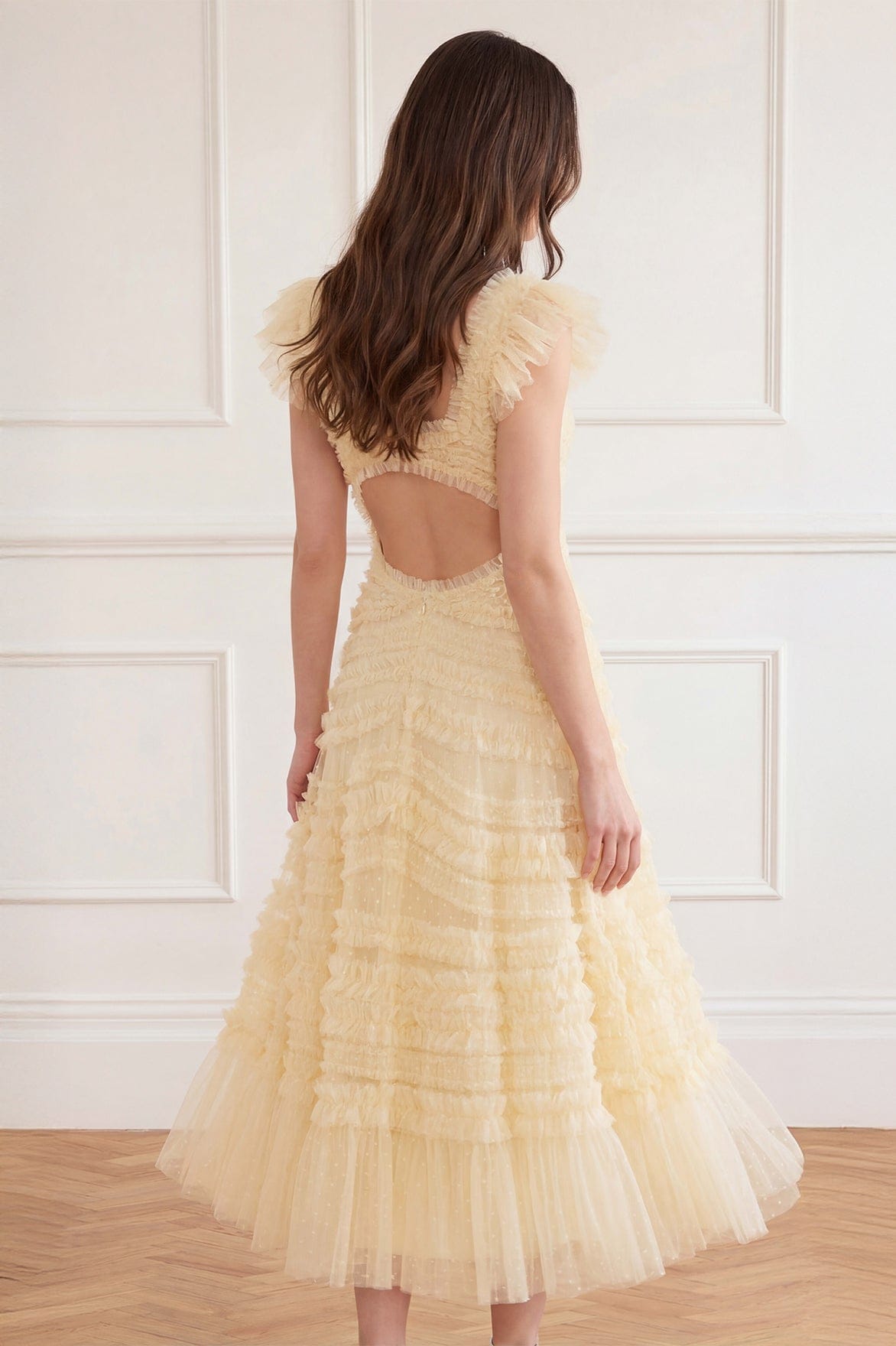 Needle & Thread Amara Backless Ballerina sukienka Lemon