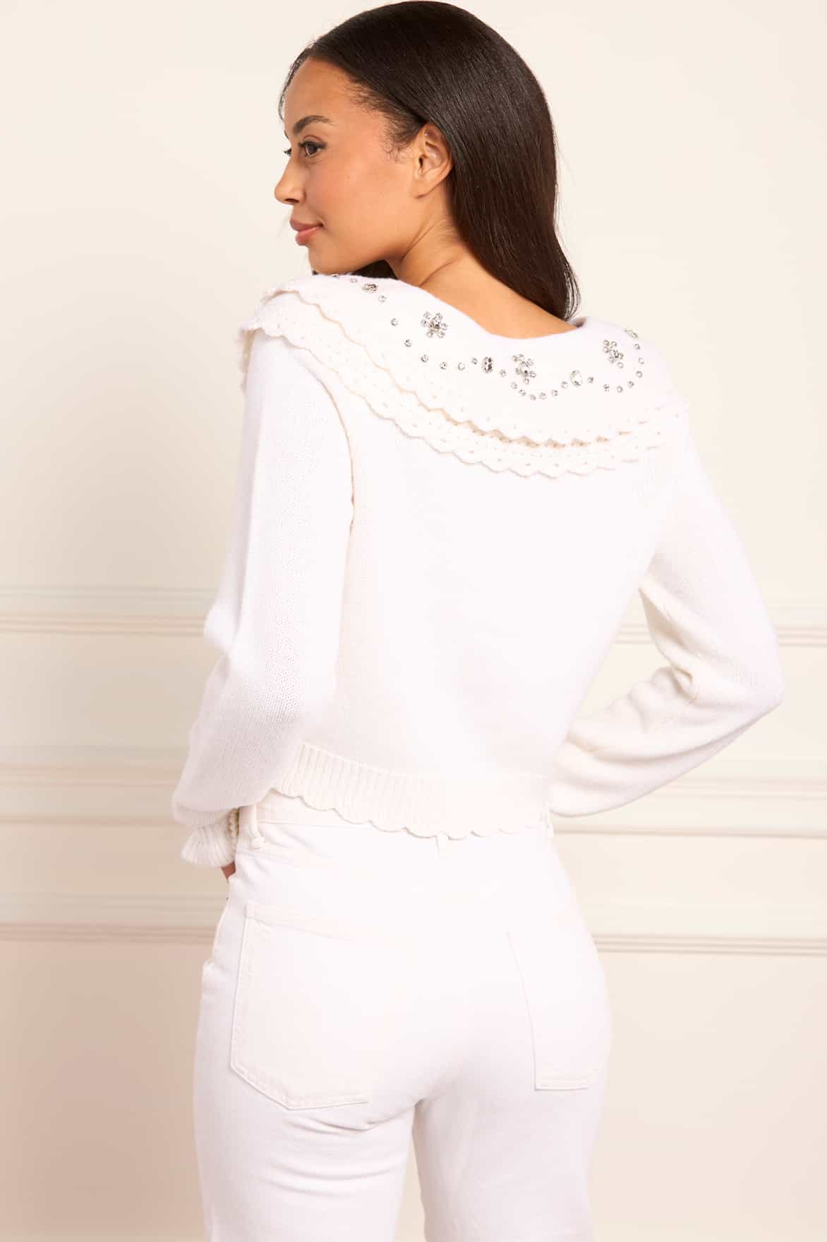 Needle & Thread Embellished Collar kardigan kremowy z wełną