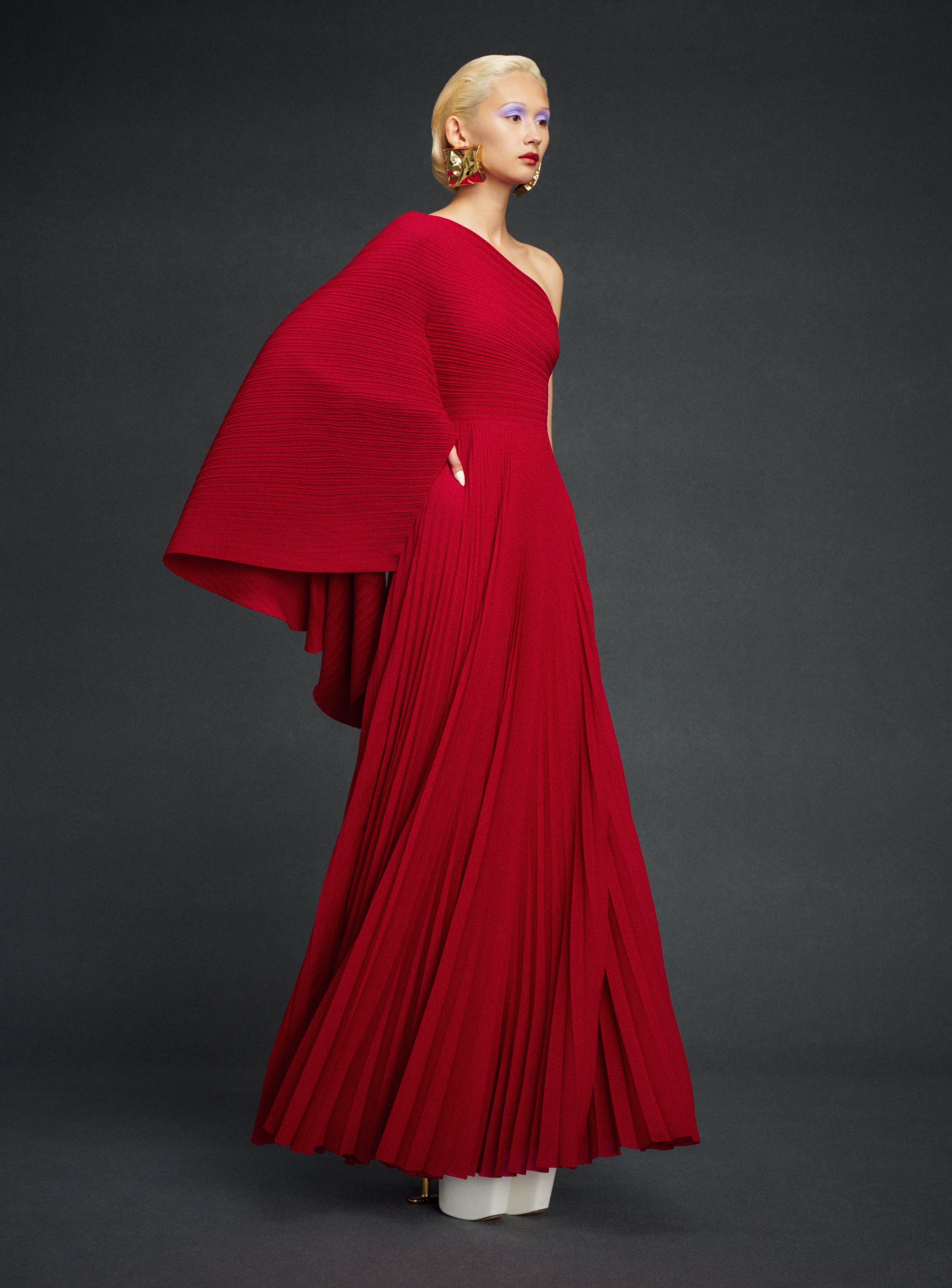 Solace London The Maci Maxi Dress sukienka rubinowa plisowana