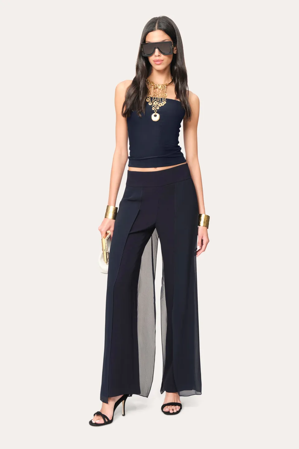 Elie Tahari Chiffon Panel spodnie Stargazer szerokie
