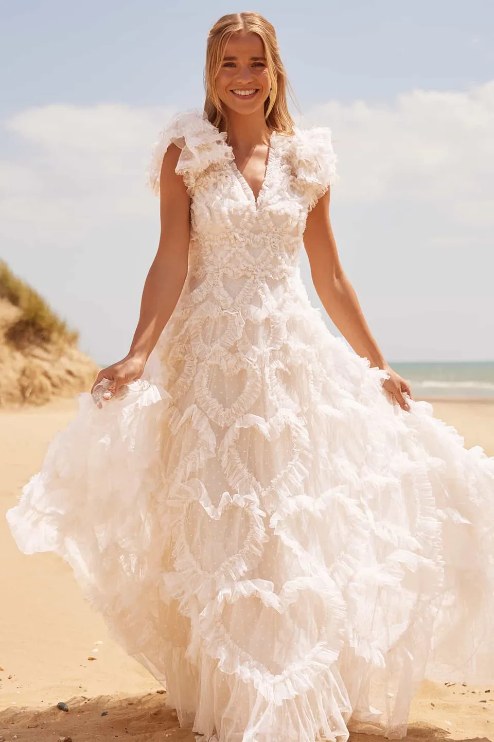 Needle & Thread Amorette V-Neck Gown suknia kremowa