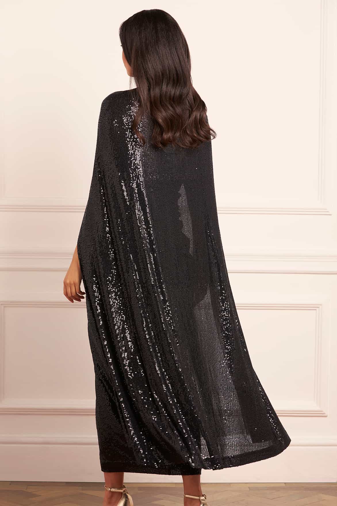 Needle & Thread Amora Long Cape peleryna czarna cekiny
