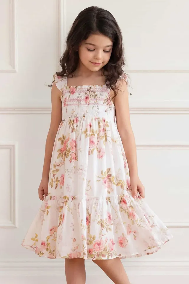 Needle & Thread Summer's Rose Smocked Cami sukienka biała w kwiaty