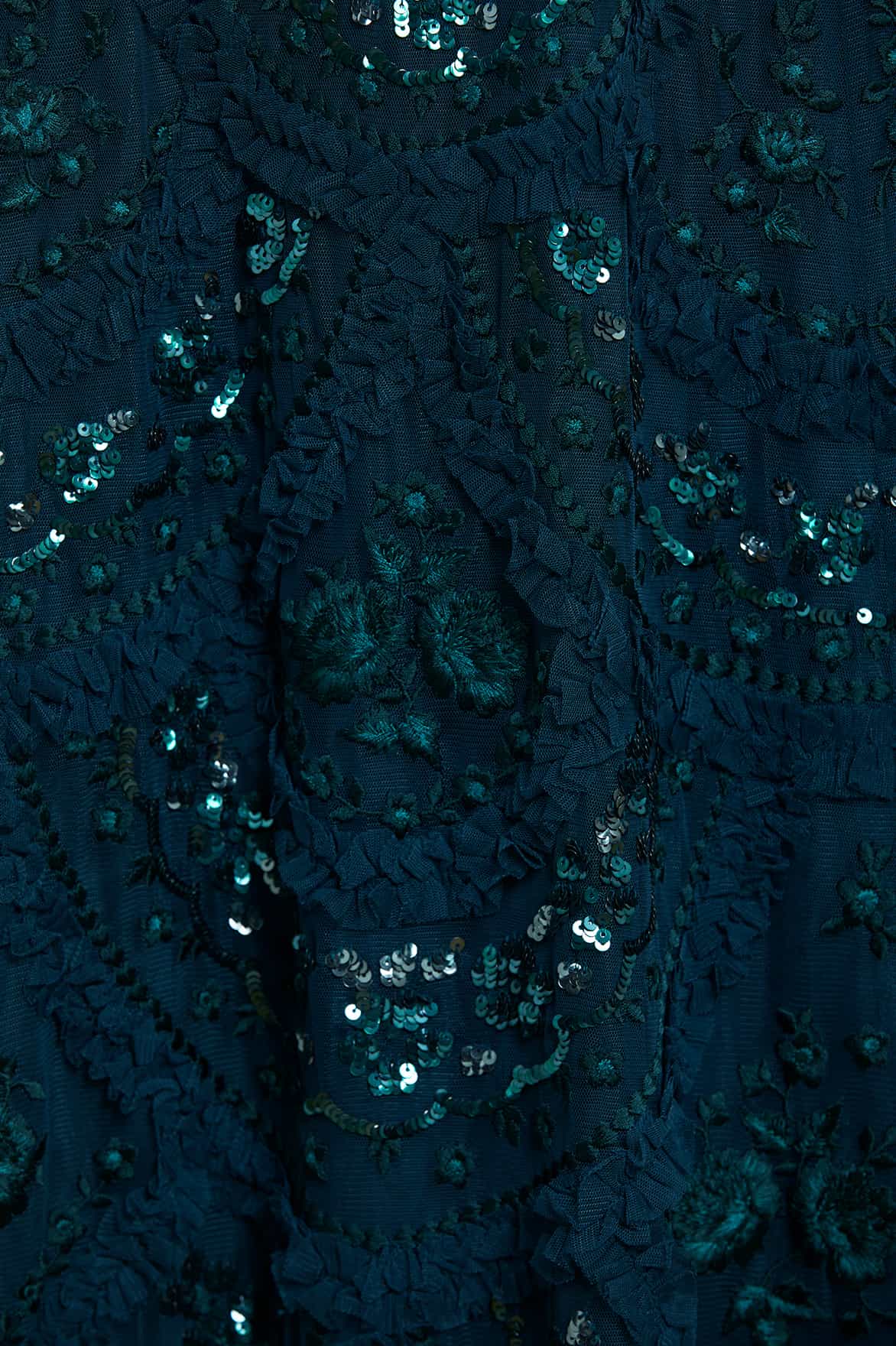 Needle & Thread Carmen Ruffle Ankle Gown sukienka zielona