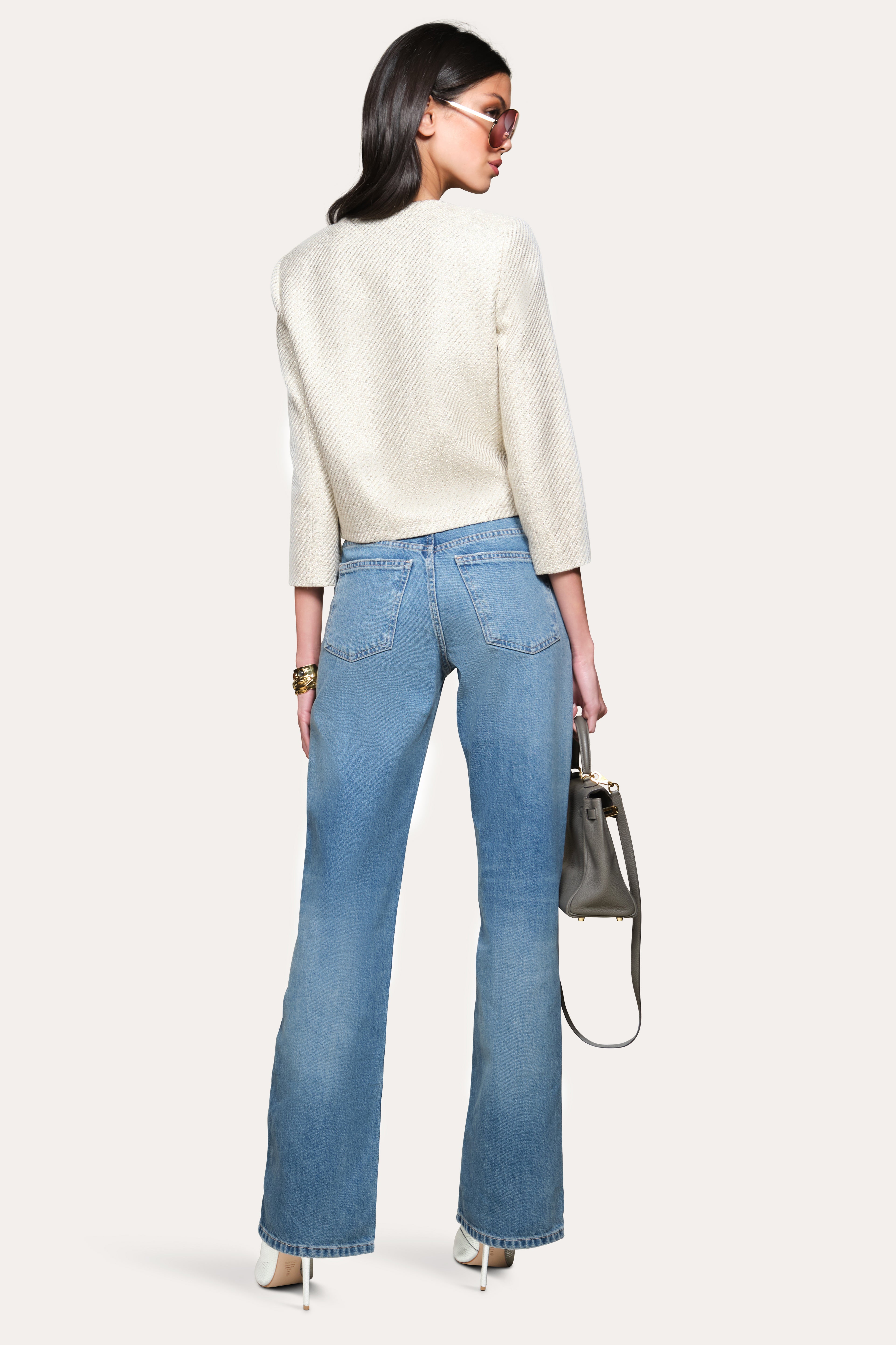 Elie Tahari Tweed Lurex marynarka Multi krótka