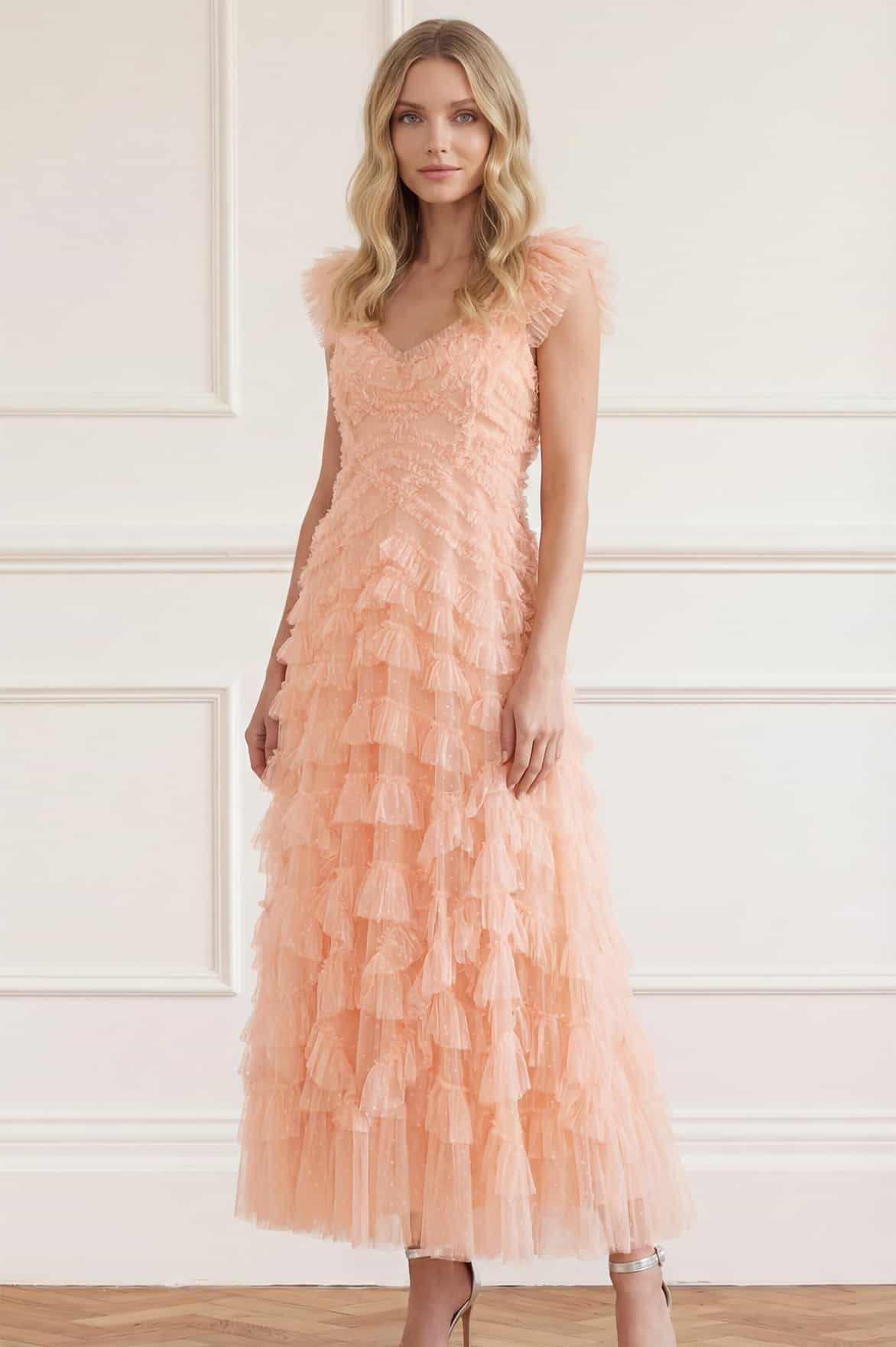 Needle & Thread Lola Backless suknia Pink odkryte plecy
