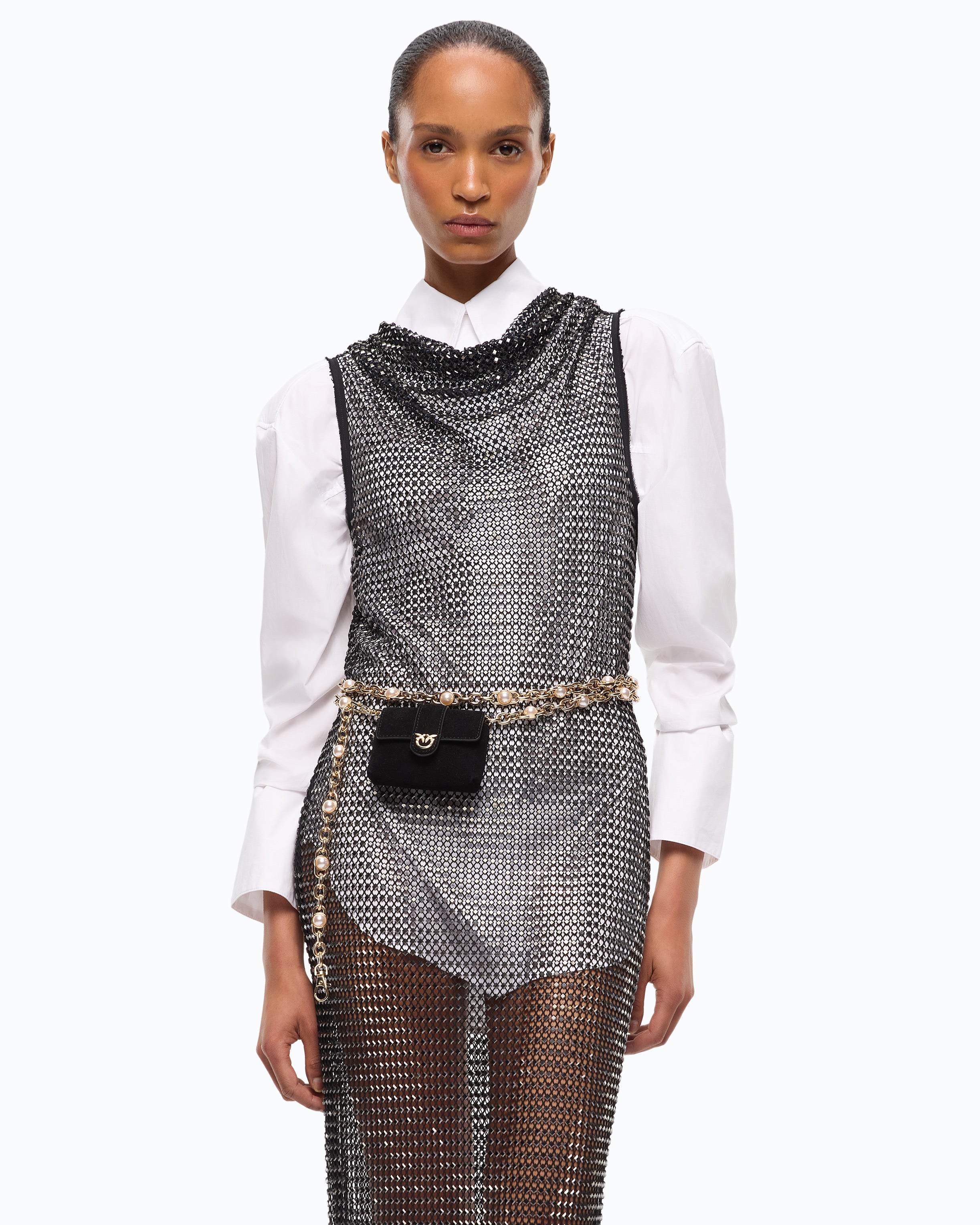 Pinko Carrera Dress sukienka midi czarna z cyrkoniami