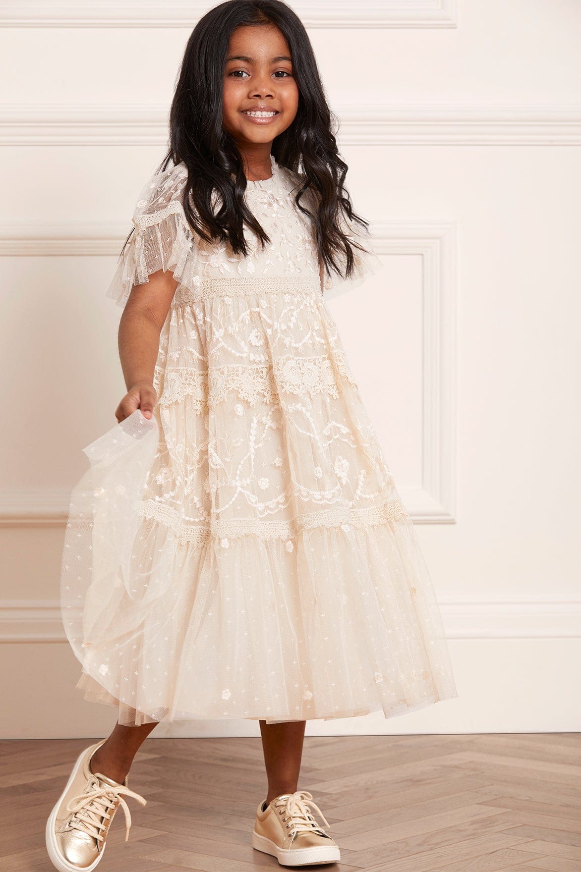 Needle & Thread Midsummer Lace Kids Dress sukienka kremowa haftowana