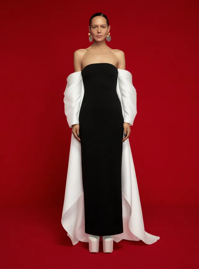 Solace London Kyla sukienka maxi czarno-kremowa
