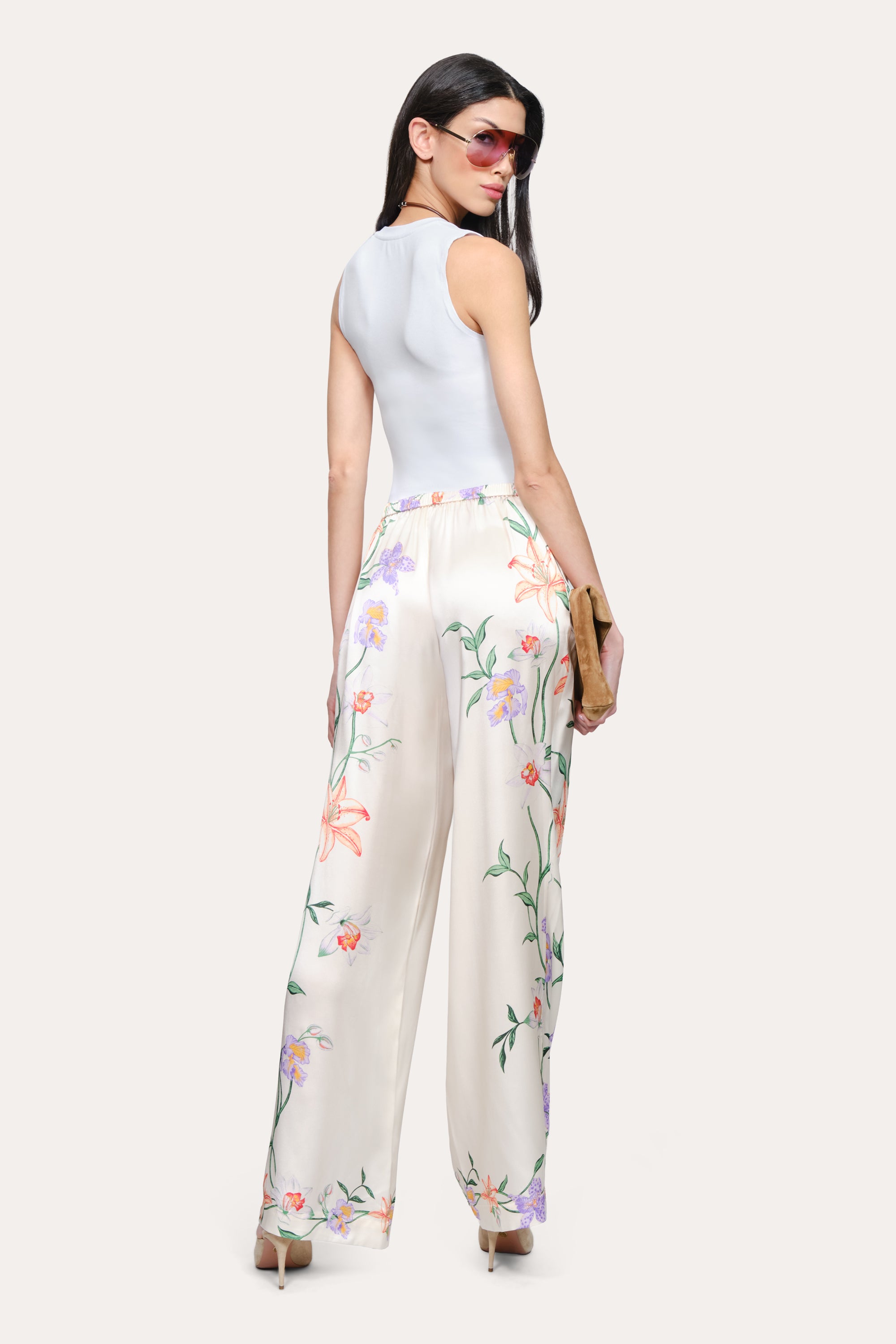 Elie Tahari Frances Floral spodnie jedwabne Petale D'Oro