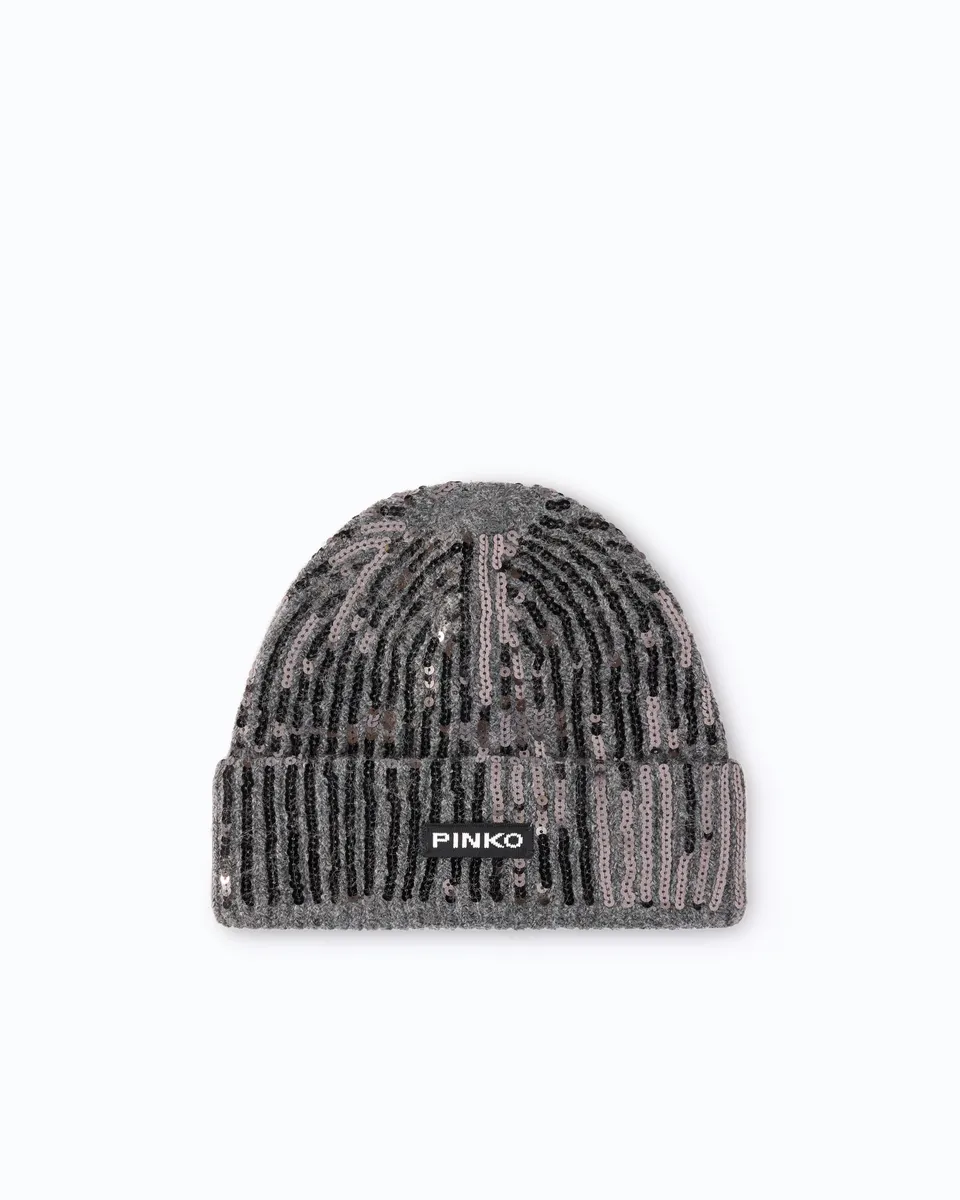Pinko Bembusa Beanie czapka szara z cekinami