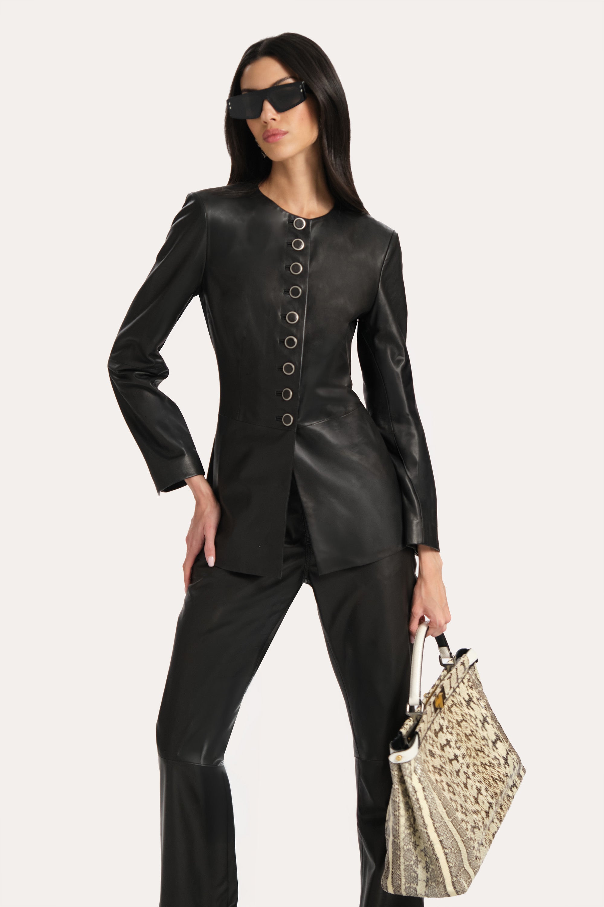 Elie Tahari Anouk kurtka skórzana Black Onyx skóra owcza