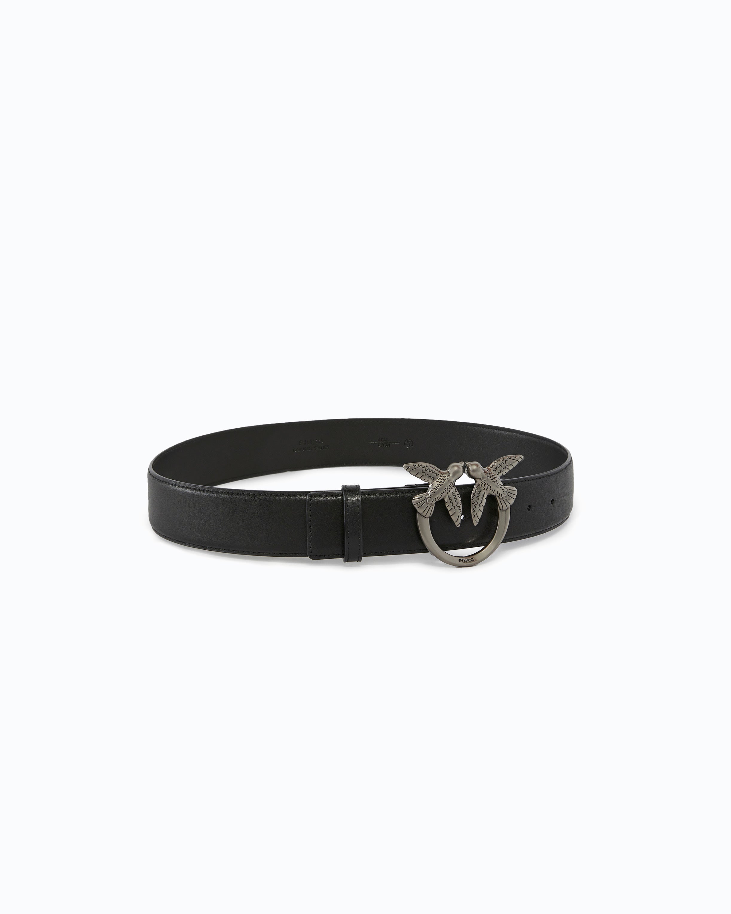 Pinko Love Birds High Leather Belt pasek skórzany 4 cm czarny
